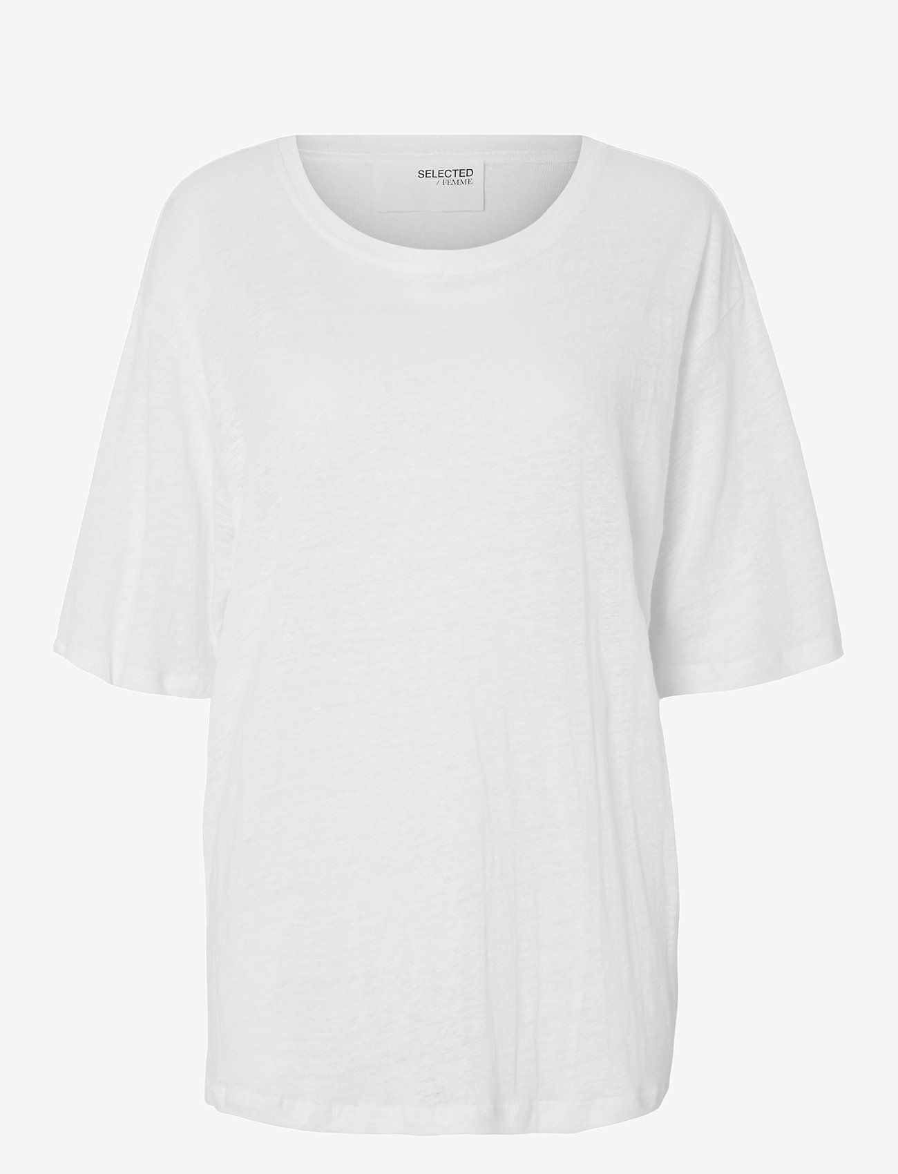 Selected - SLFVILJA LINEN SS TEE - t-shirts - bright white - 1