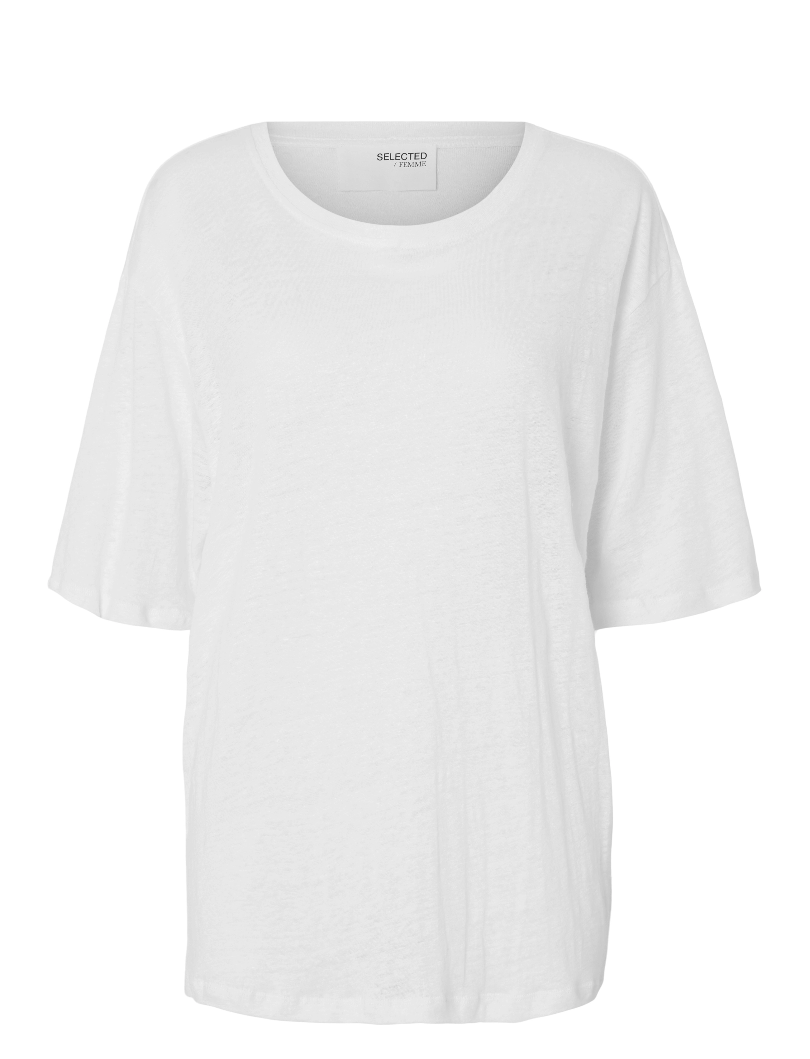 Selected SLFVILJA LINEN SS TEE - Tøj - BRIGHT WHITE / white