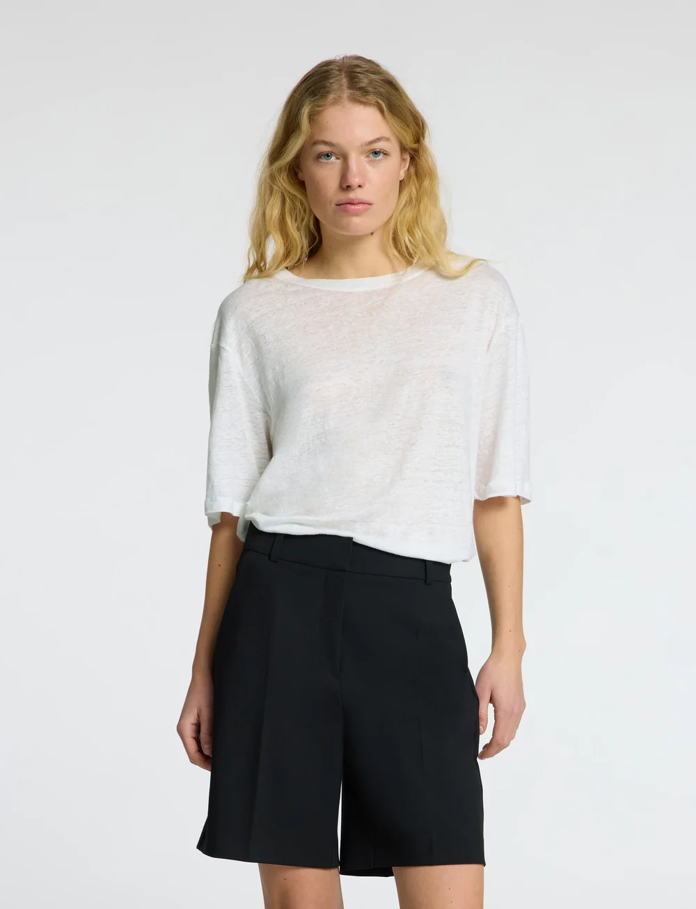 Selected - SLFVILJA LINEN SS TEE - t-shirts - bright white - 0