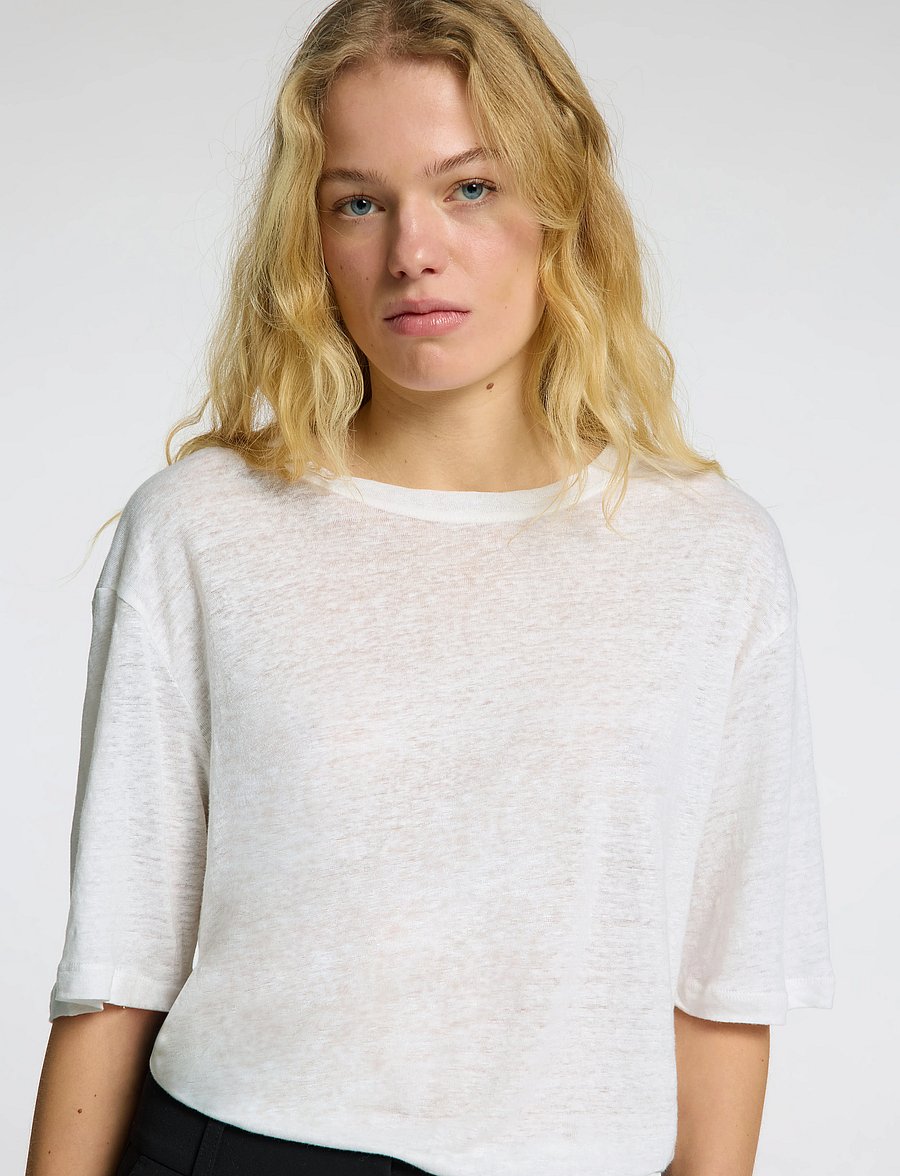 Selected - SLFVILJA LINEN SS TEE - marškinėliai - bright white - 4