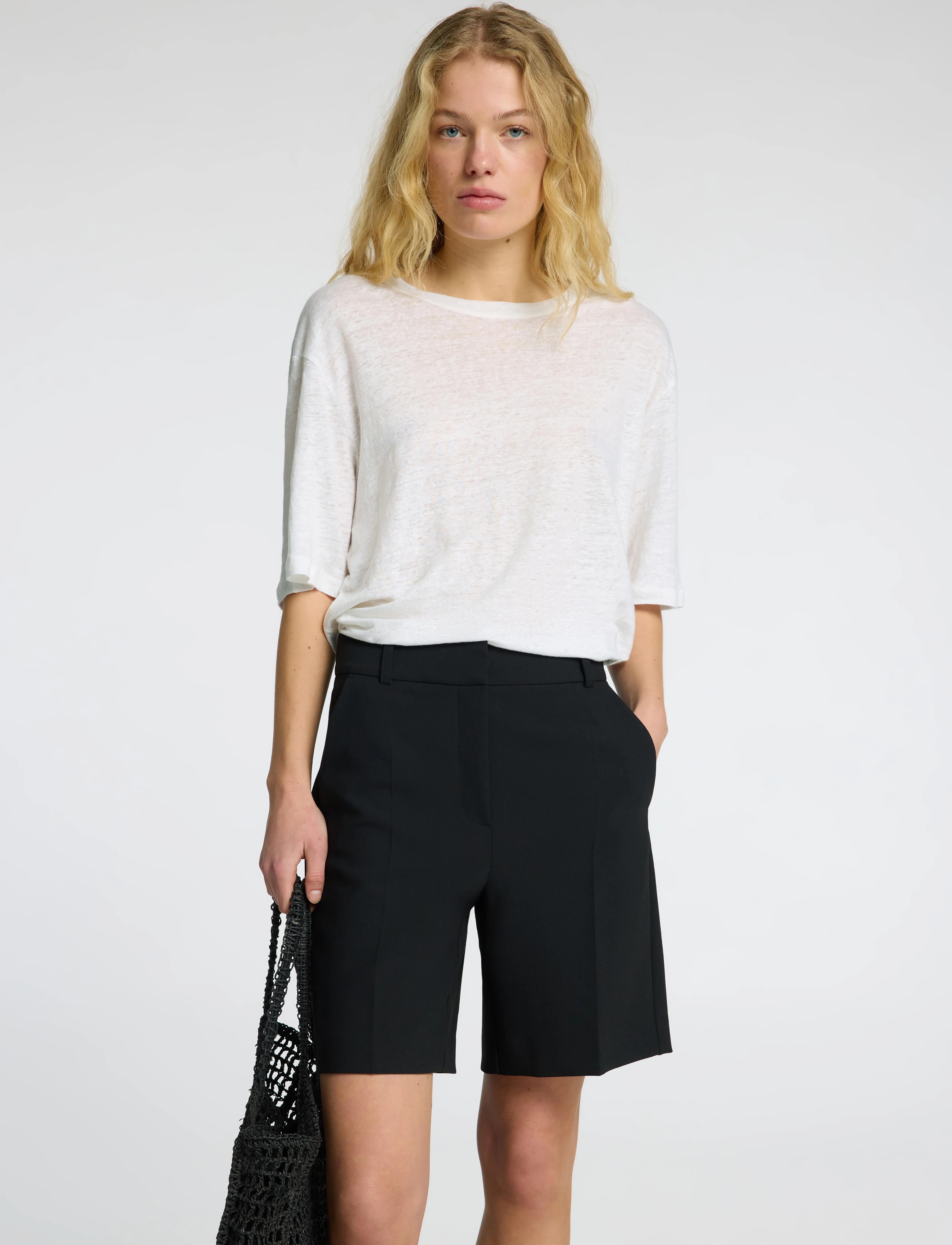 Selected - SLFVILJA LINEN SS TEE - marškinėliai - bright white - 5