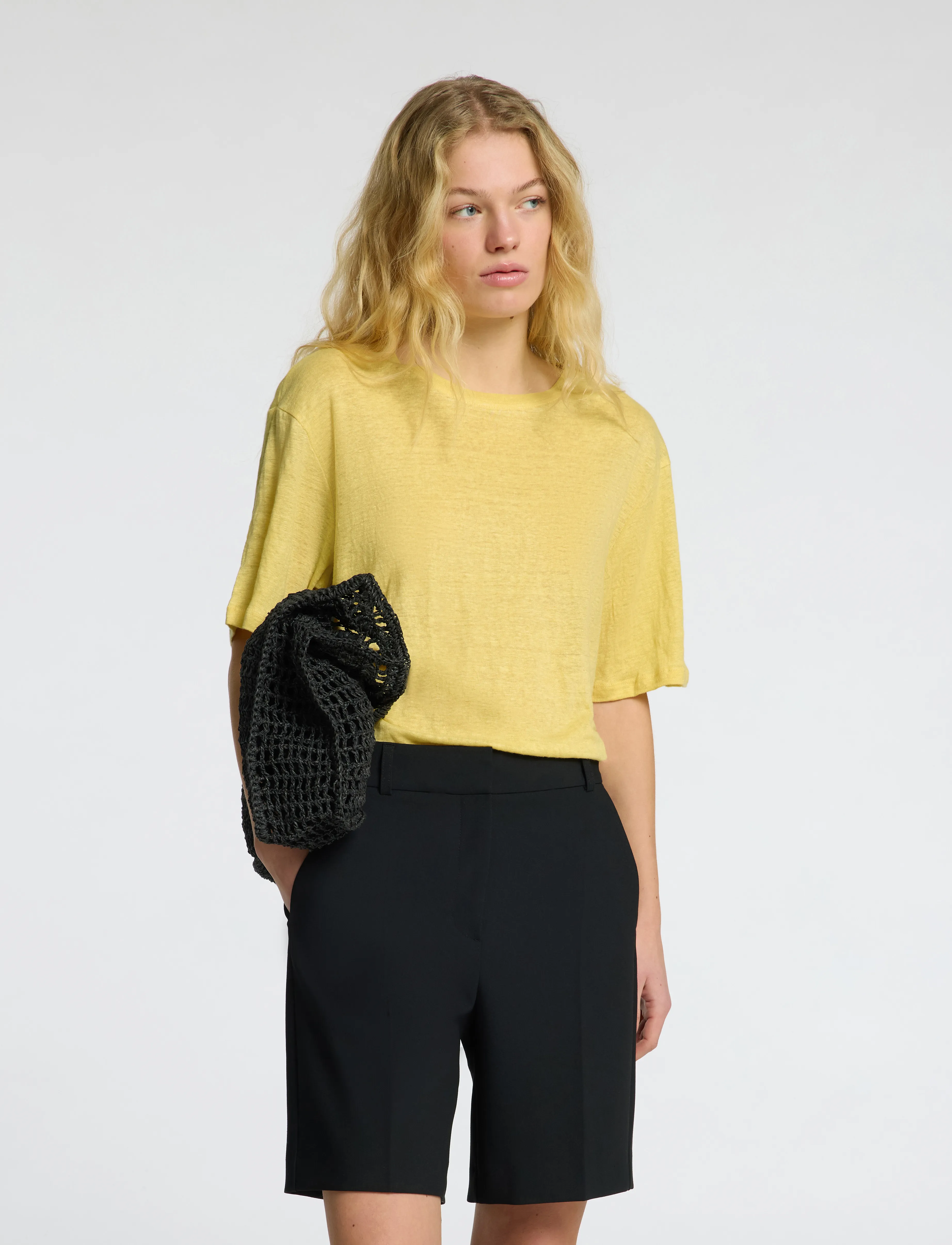 Selected Slfvilja Linen Ss Tee, Kvinder, Afslappet Pasform T-shirt, Gul, Str: XS
