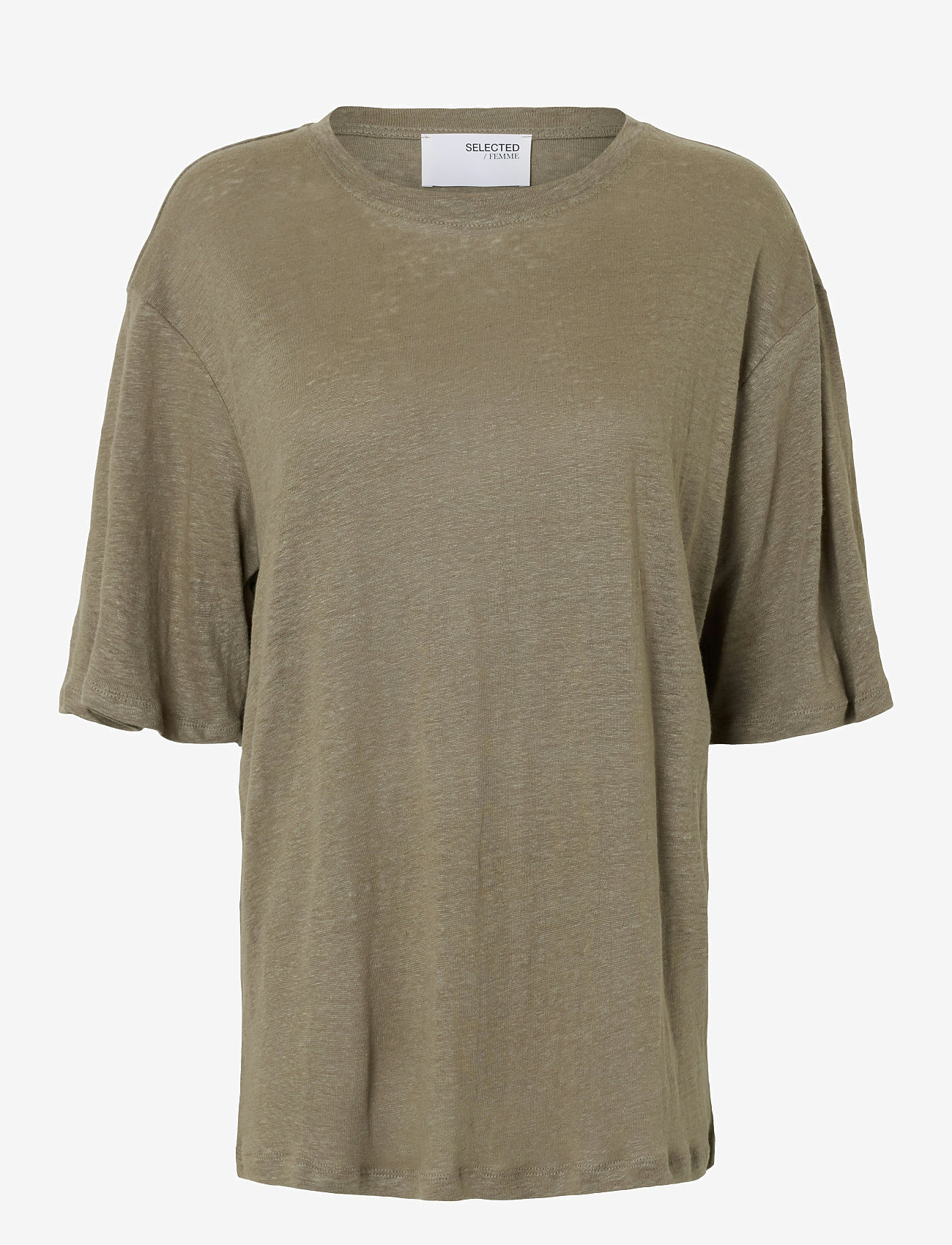 Selected - SLFVILJA LINEN SS TEE - t-shirts - vetiver - 1