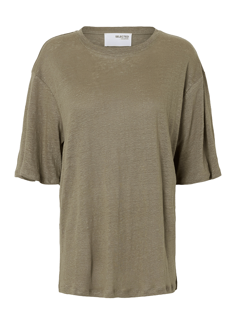 Selected - SLFVILJA LINEN SS TEE - t-shirts - vetiver - 1