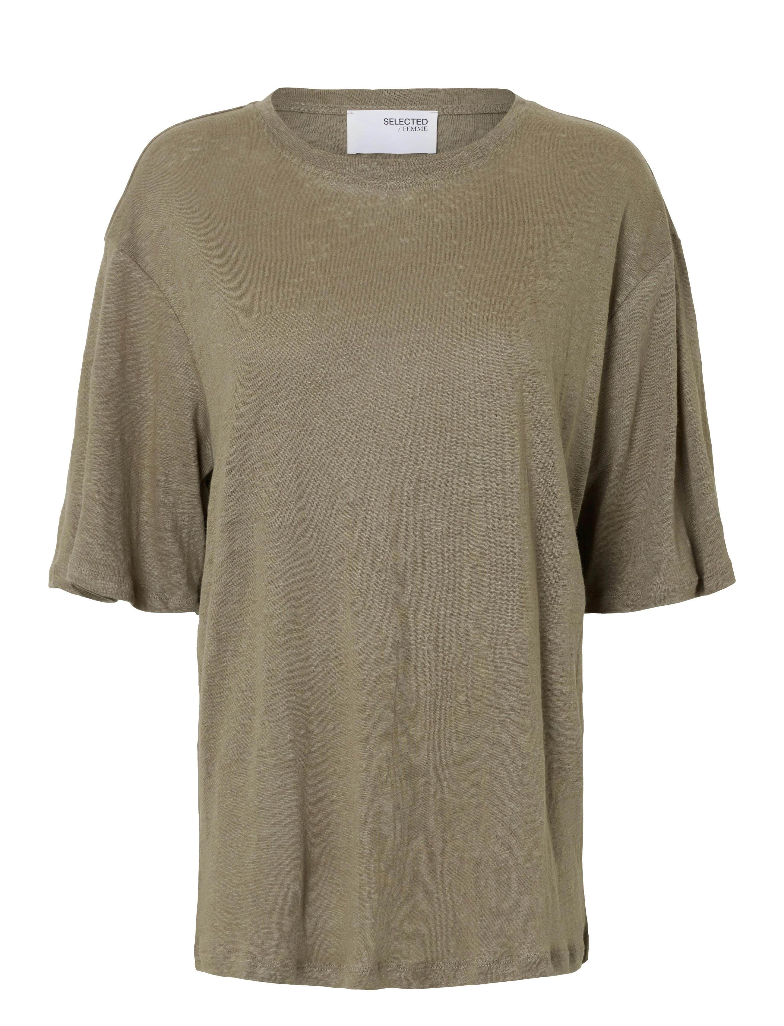 Selected SLFVILJA LINEN SS TEE - Kampagne - VETIVER / khaki/green