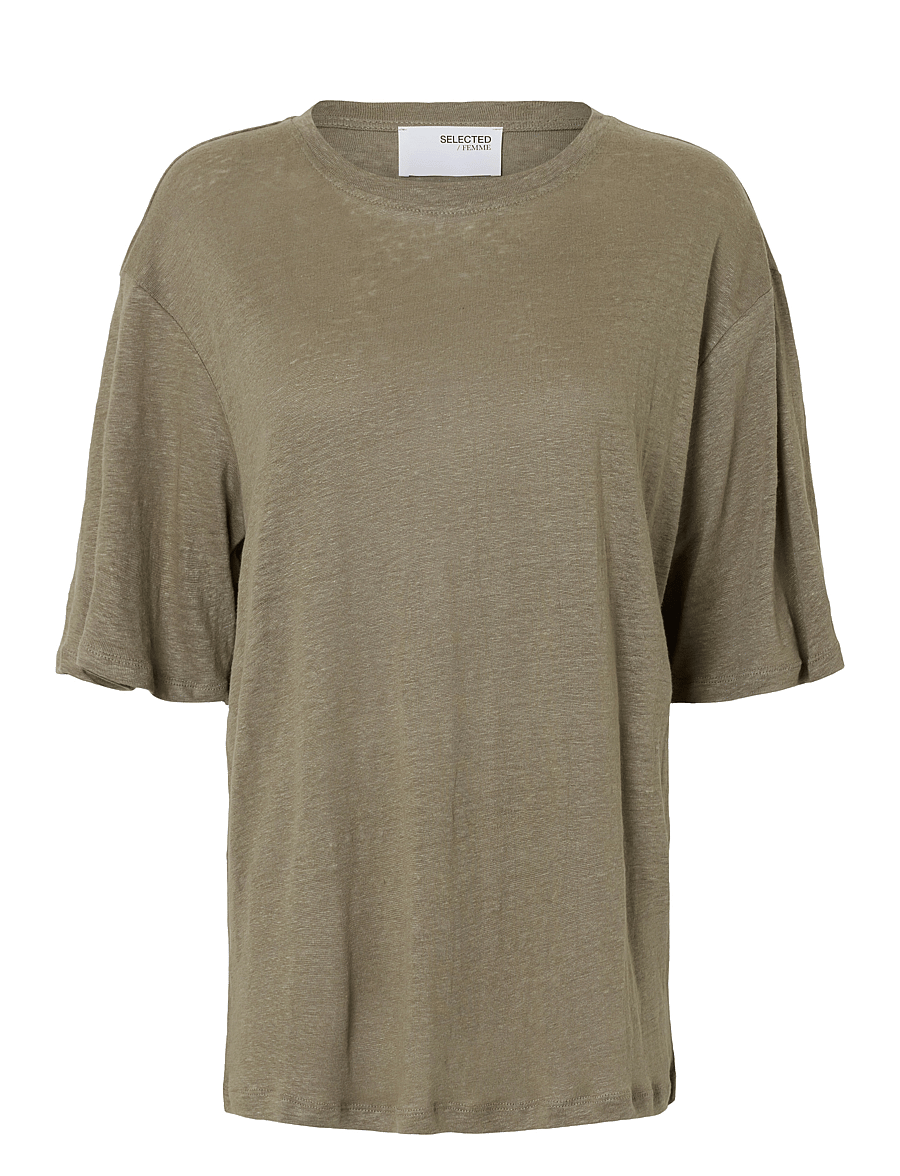 Selected - SLFVILJA LINEN SS TEE - t-shirts - vetiver - 1