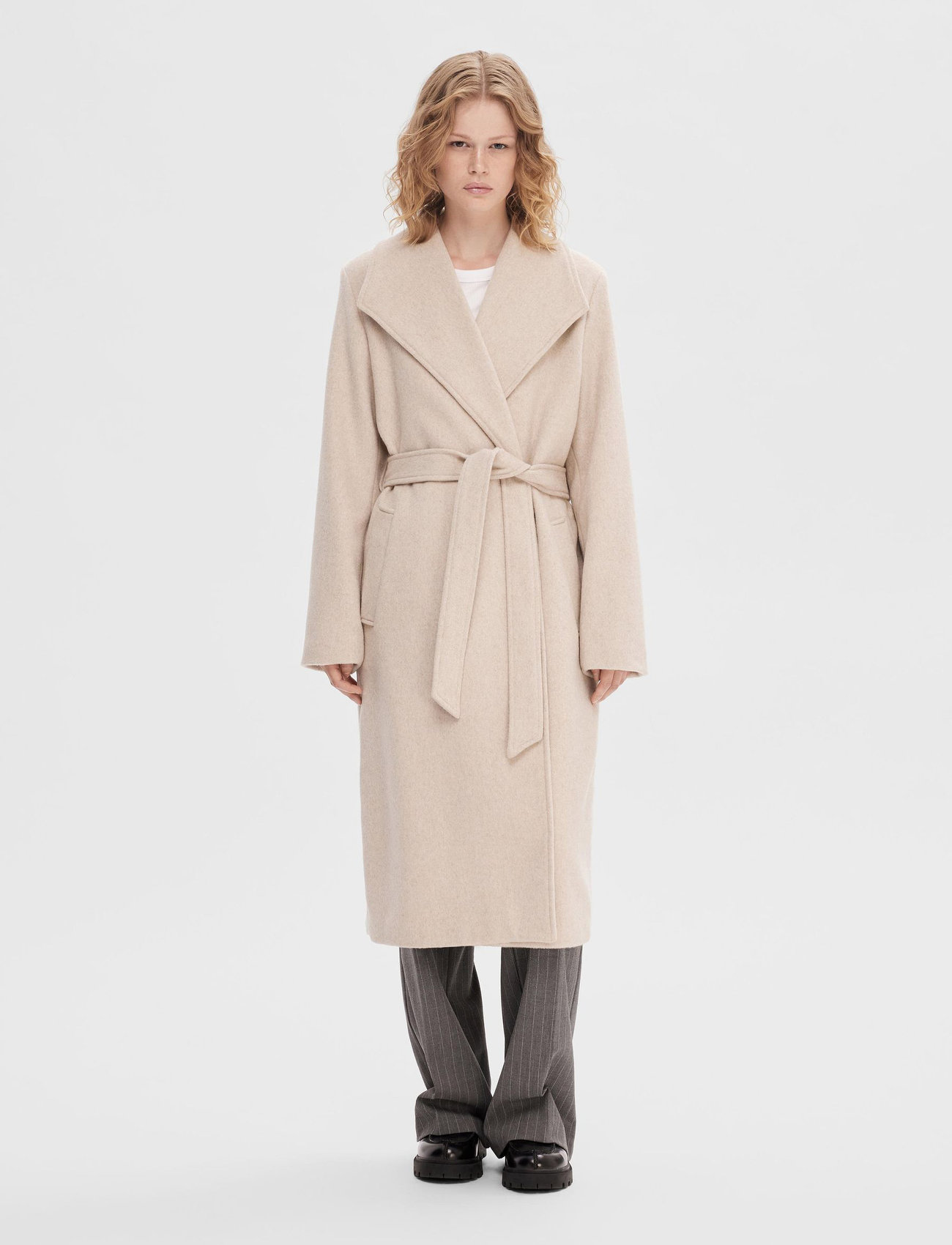 Selected - SLFROSA WOOL COAT B NOOS - sandshell - 0