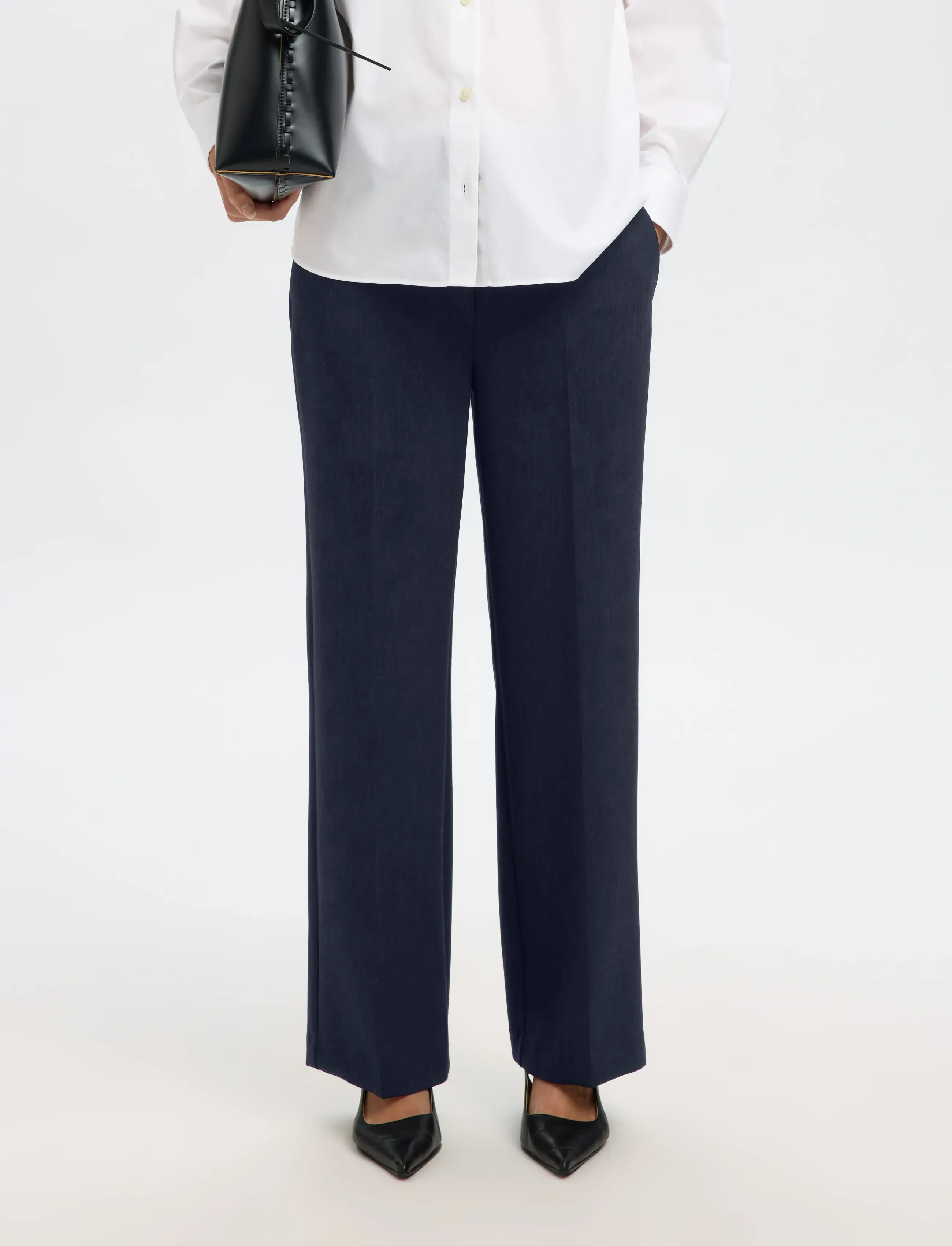 Selected SLWRITA MW WIDE PANT DARK SAP MEL NOOS - Tøj - DARK SAPPHIRE / black