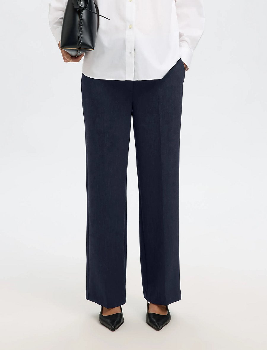 Selected - SLWRITA MW WIDE PANT DARK SAP MEL NOOS - hose mit geradem bein - dark sapphire - 0