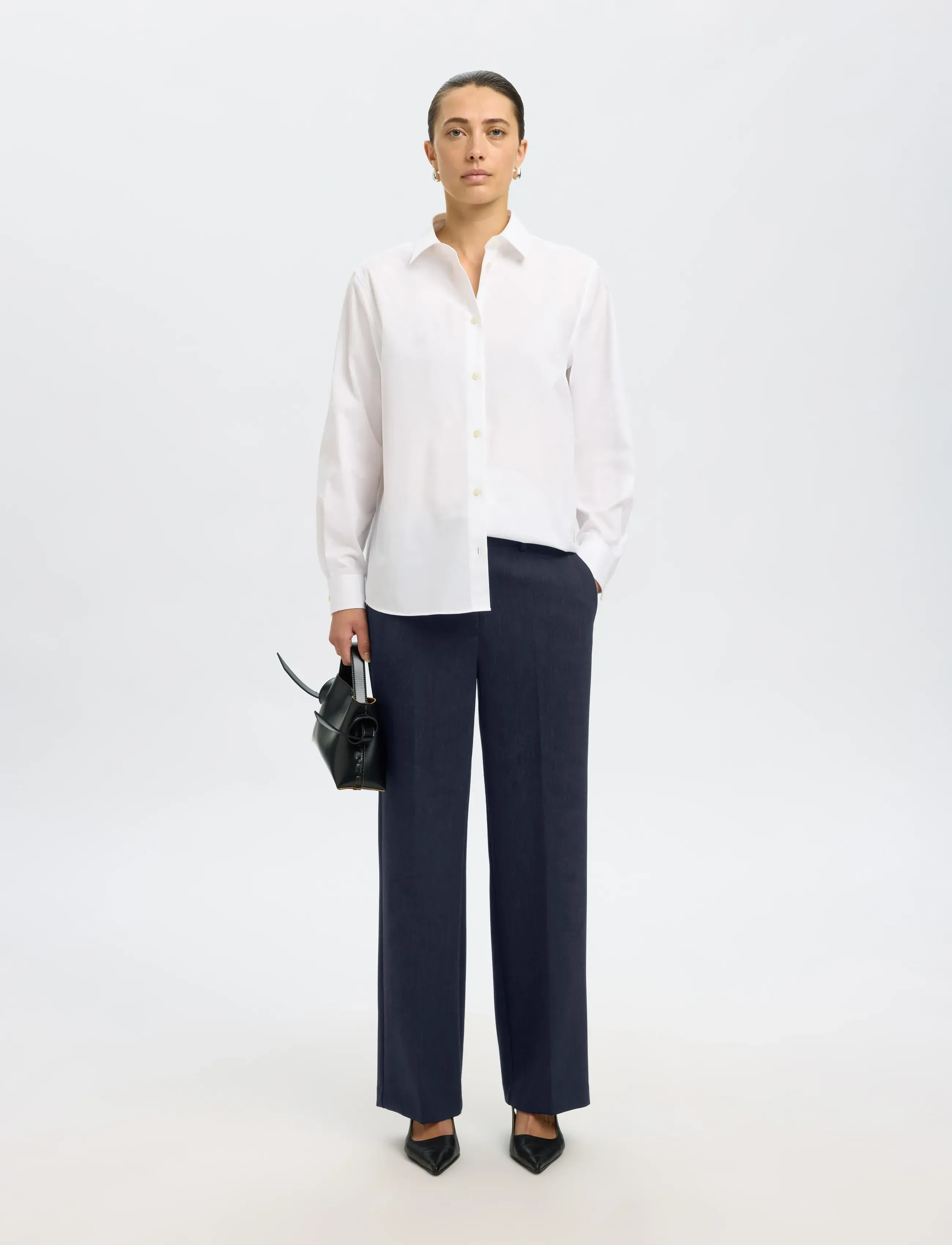 Selected - SLWRITA MW WIDE PANT DARK SAP MEL NOOS - pantalons droits - dark sapphire - 4