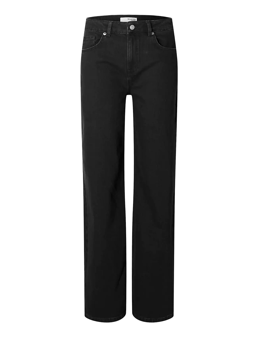 Selected - SLFALICE HW WIDE LONG BLACK JEANS NOOS - brede jeans - black denim - 1