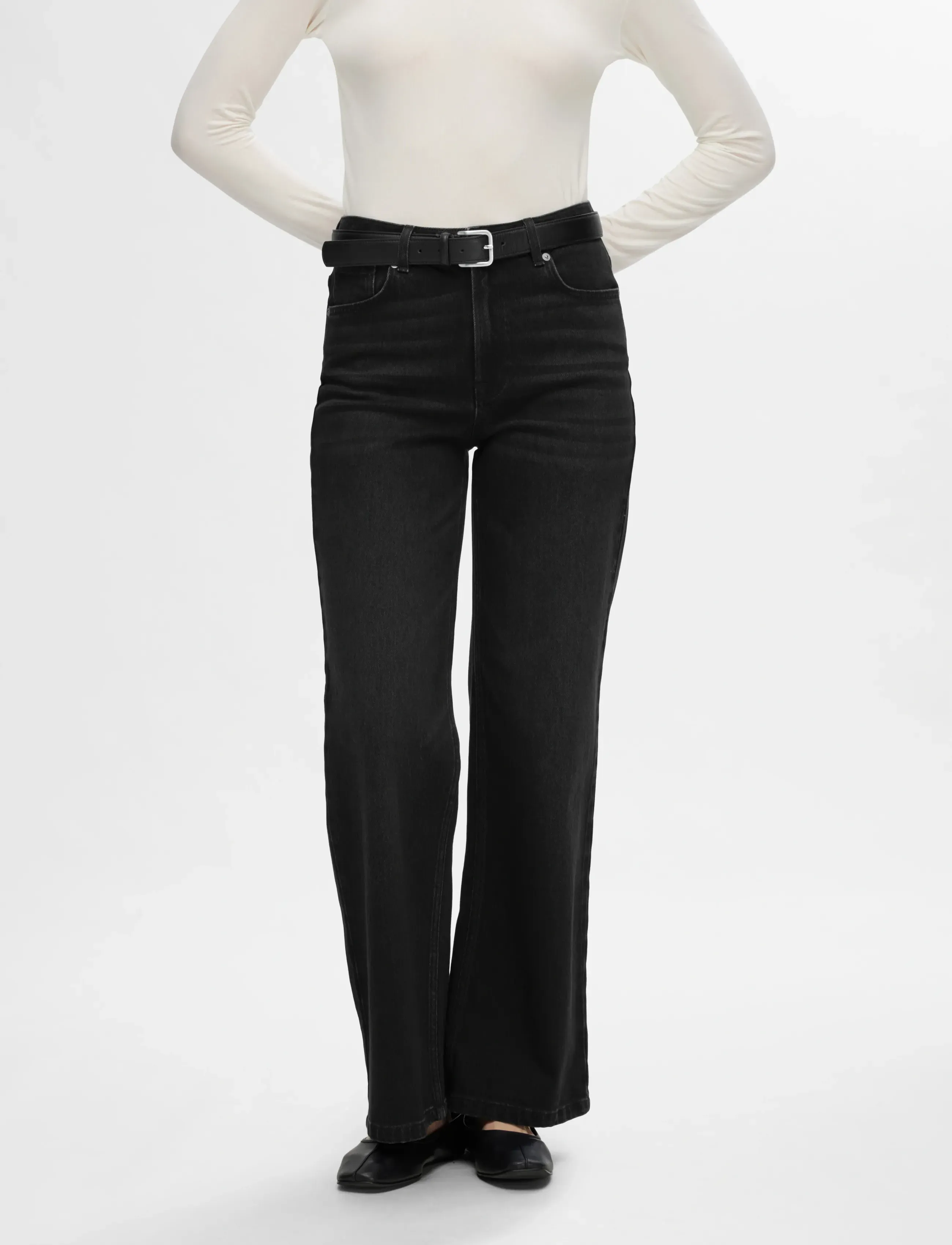 Selected Slfalice Hw Wide Long Black Jeans Noos, 28 x 32, Jeans, Schwarz - Wide, Frauen