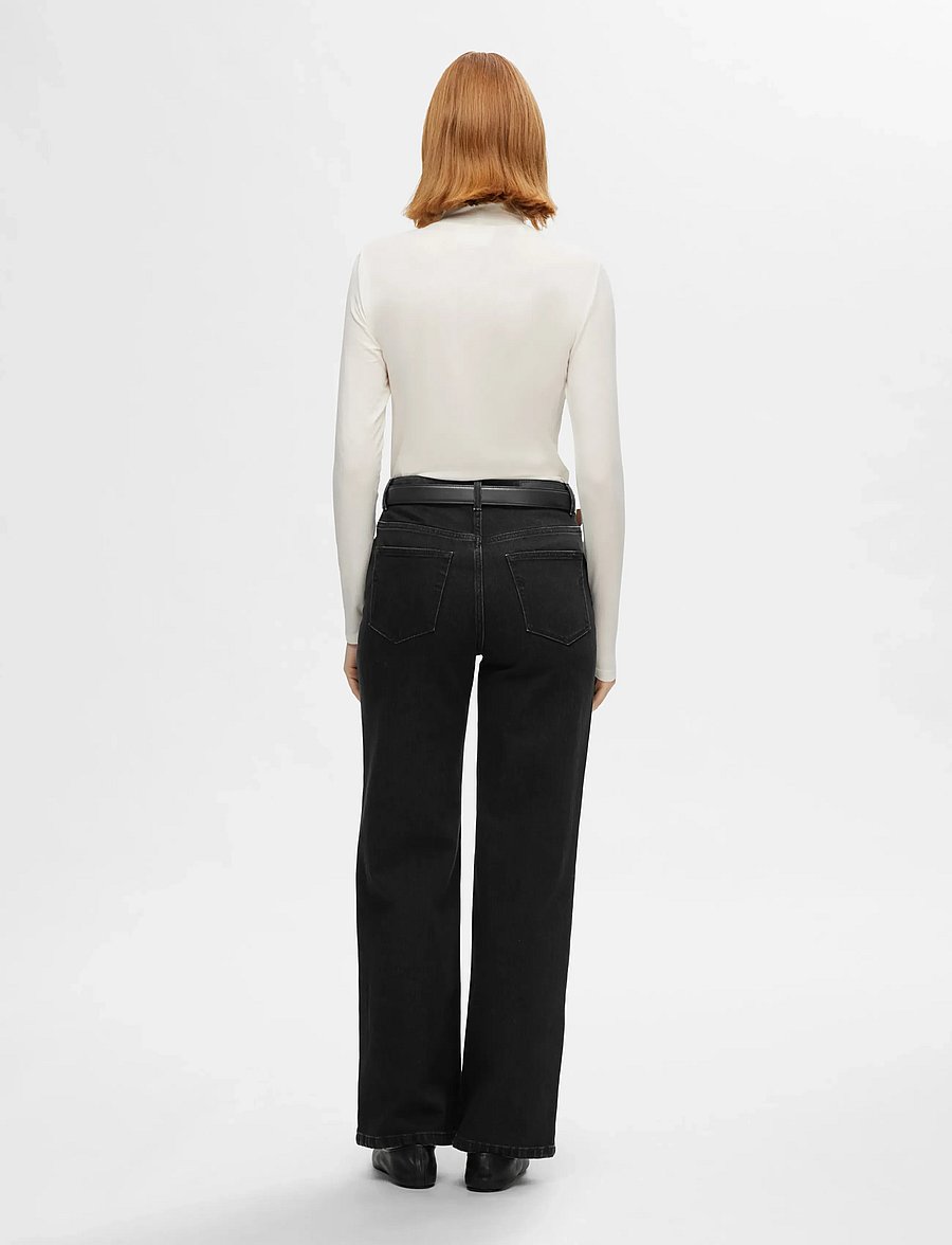 Selected - SLFALICE HW WIDE LONG BLACK JEANS NOOS - brede jeans - black denim - 2