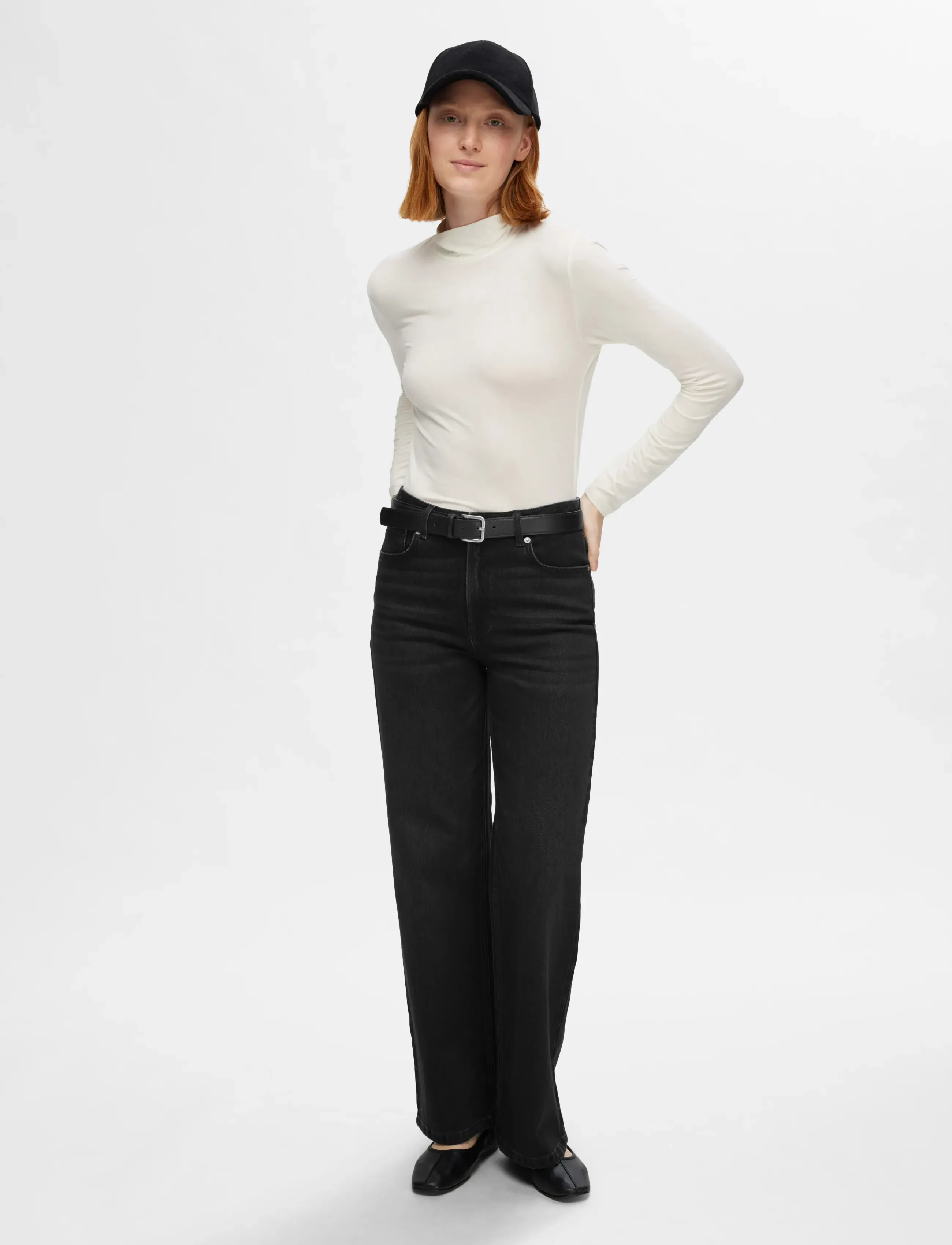 Selected - SLFALICE HW WIDE LONG BLACK JEANS NOOS - brede jeans - black denim - 3