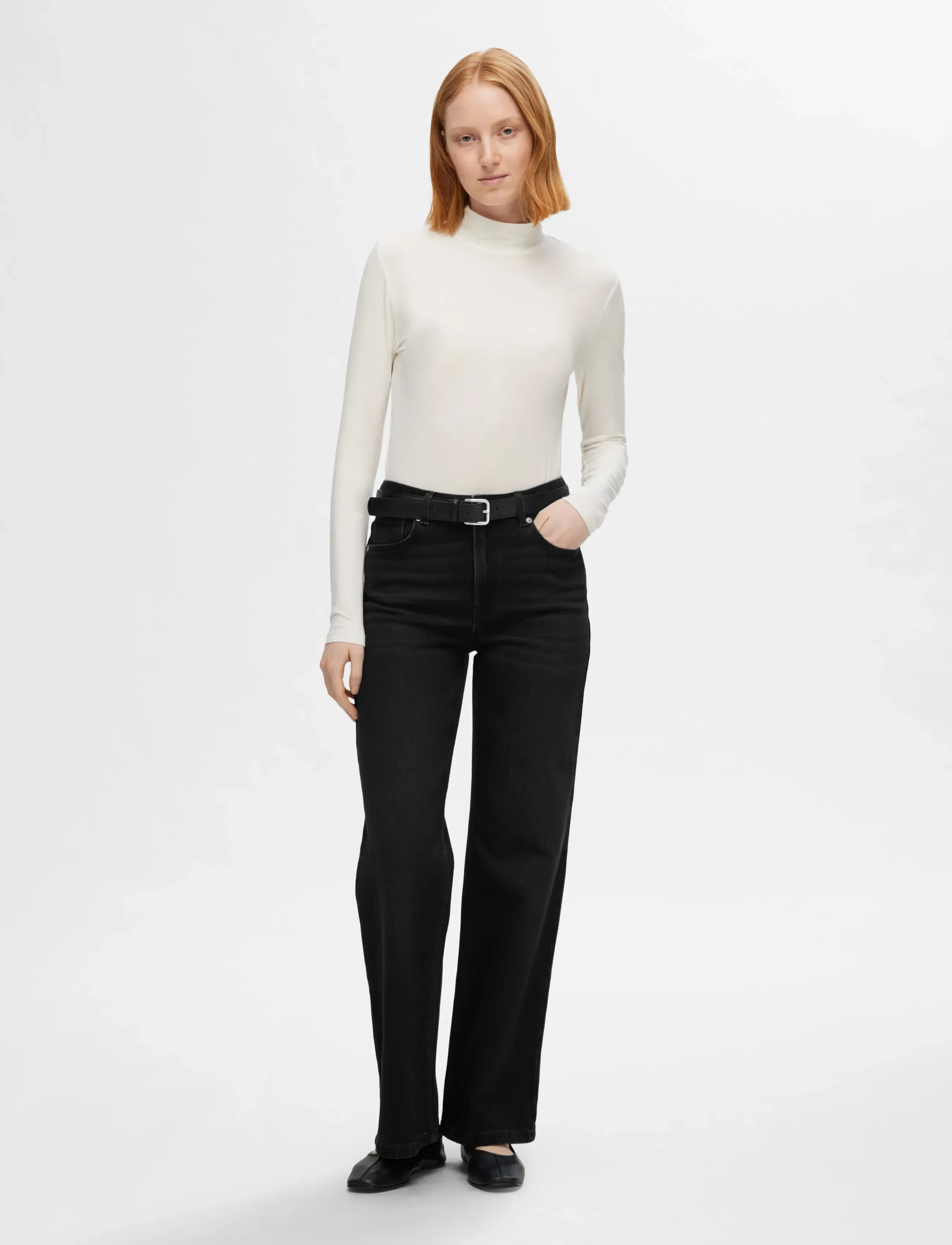 Selected - SLFALICE HW WIDE LONG BLACK JEANS NOOS - brede jeans - black denim - 4