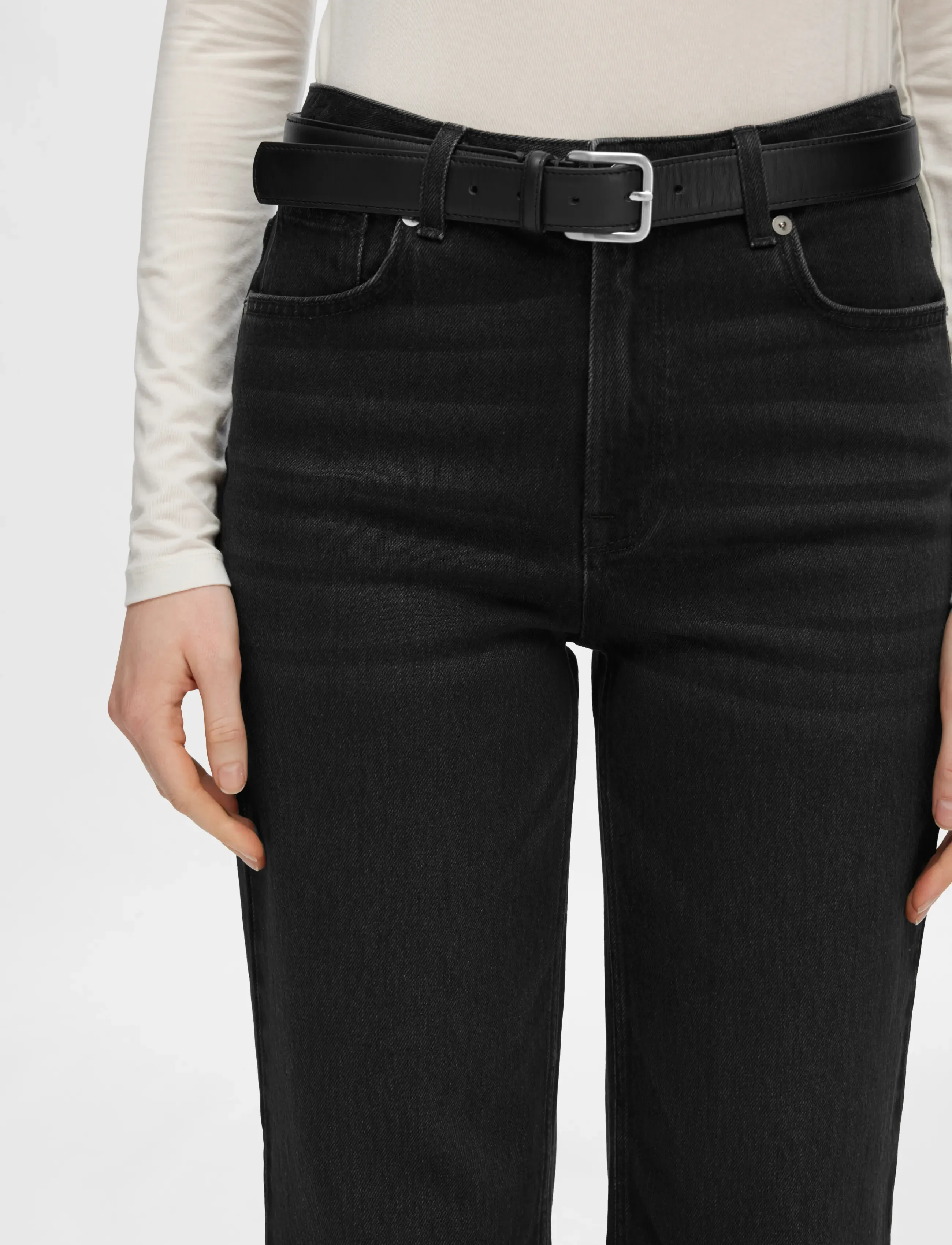 Selected - SLFALICE HW WIDE LONG BLACK JEANS NOOS - brede jeans - black denim - 5