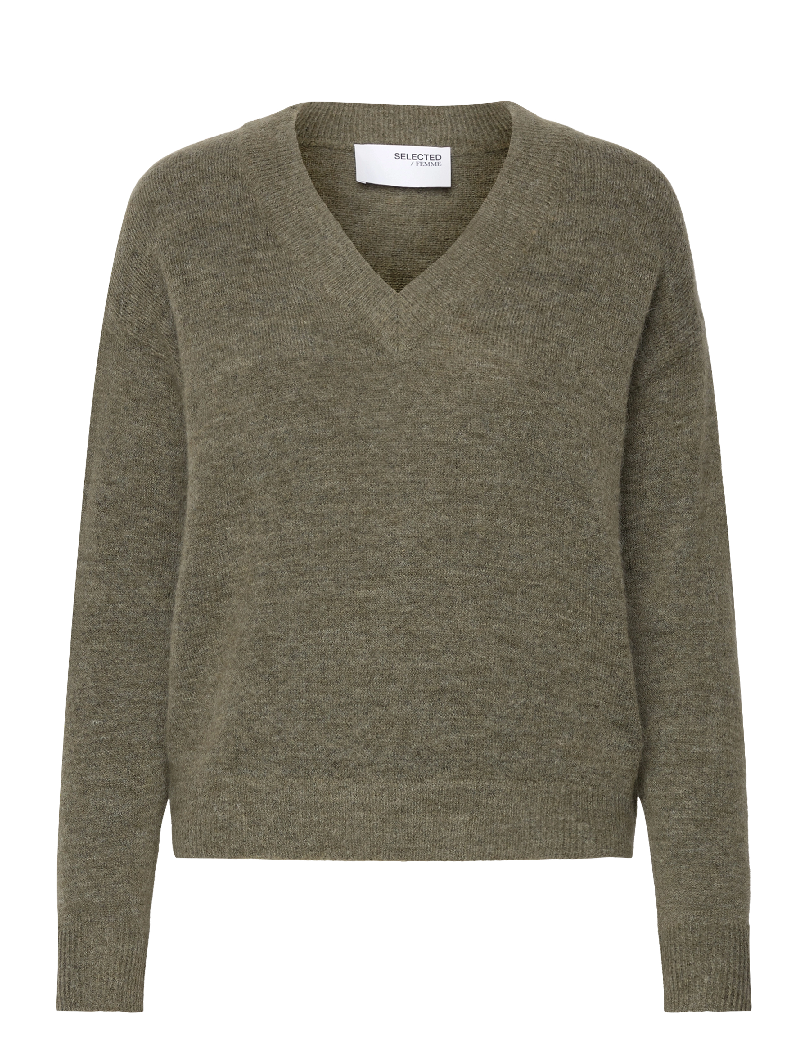 Selected - SLFMALINE LS KNIT V-NECK NOOS - dusky green - 1