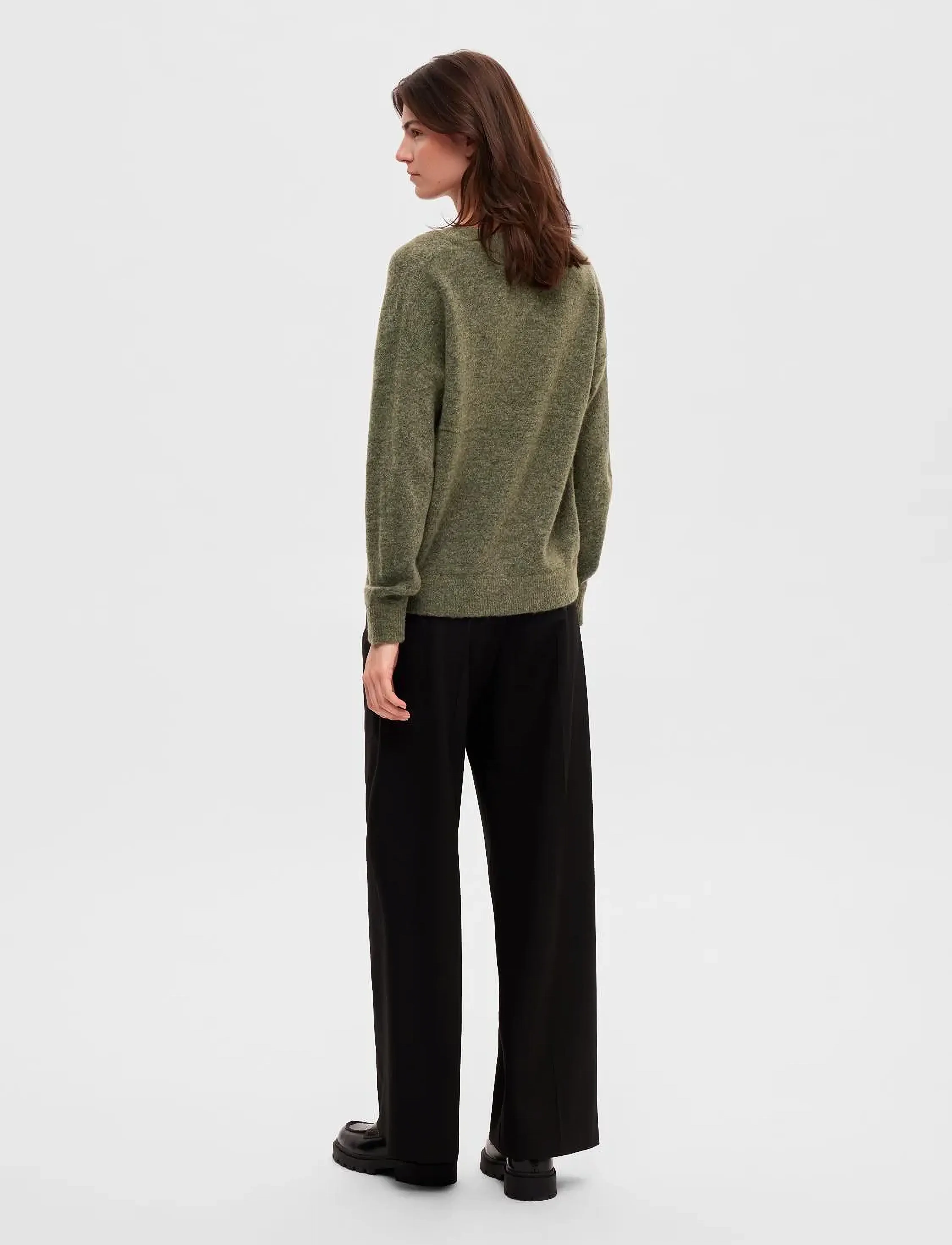 Selected - SLFMALINE LS KNIT V-NECK NOOS - dusky green - 3