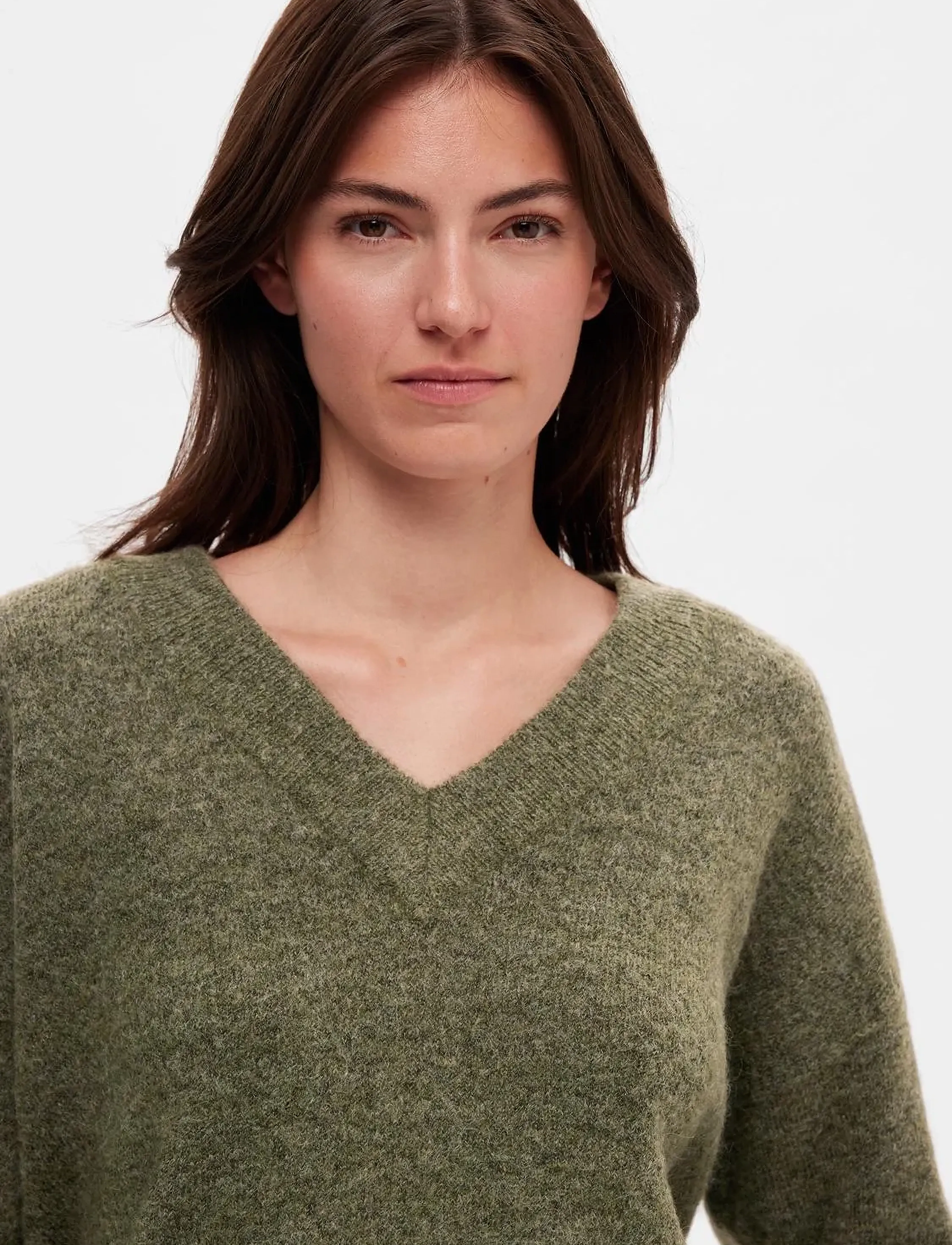 Selected - SLFMALINE LS KNIT V-NECK NOOS - dusky green - 5