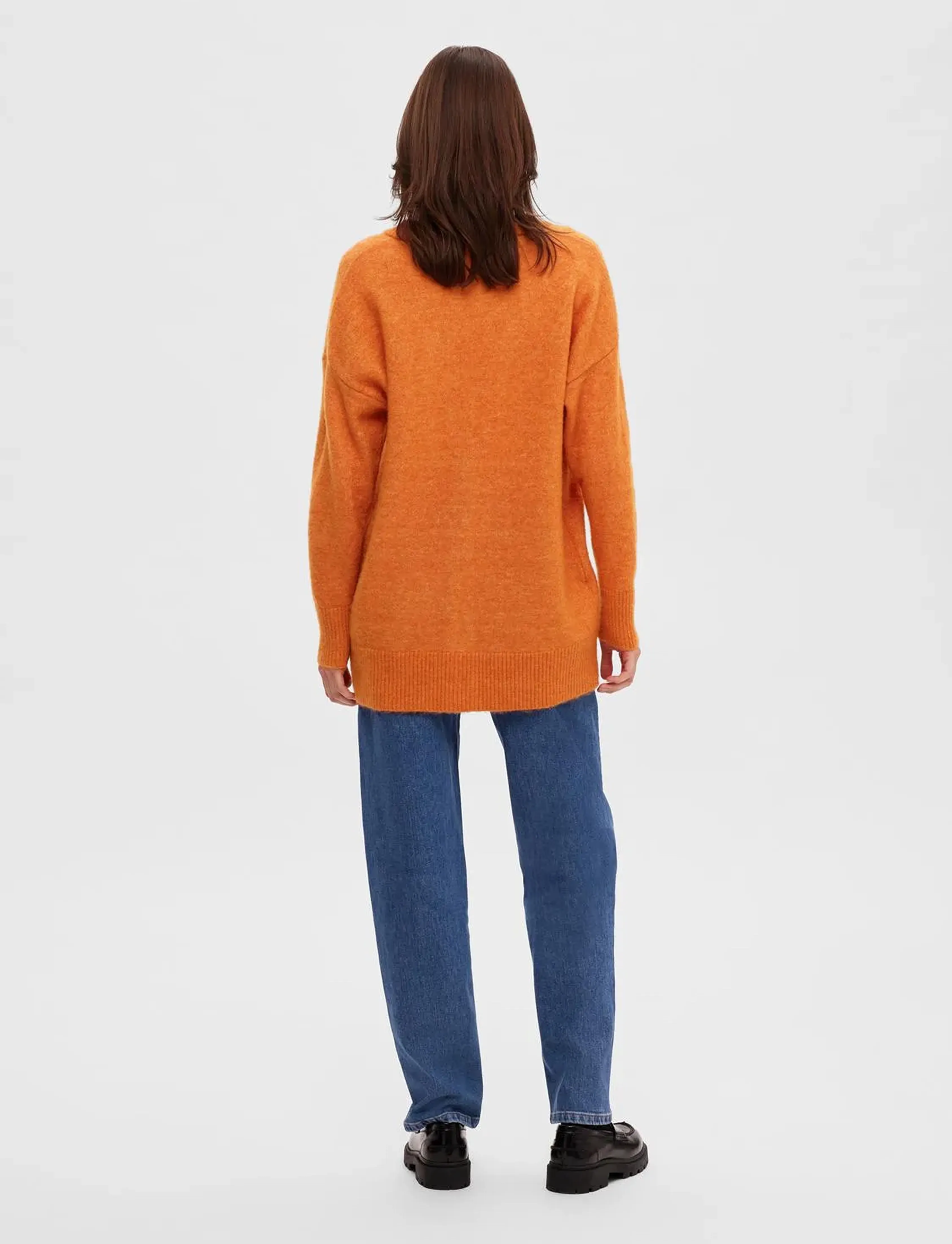 Selected - SLFMALINE LS KNIT LONG CARDIGAN NOOS - marmalade - 3