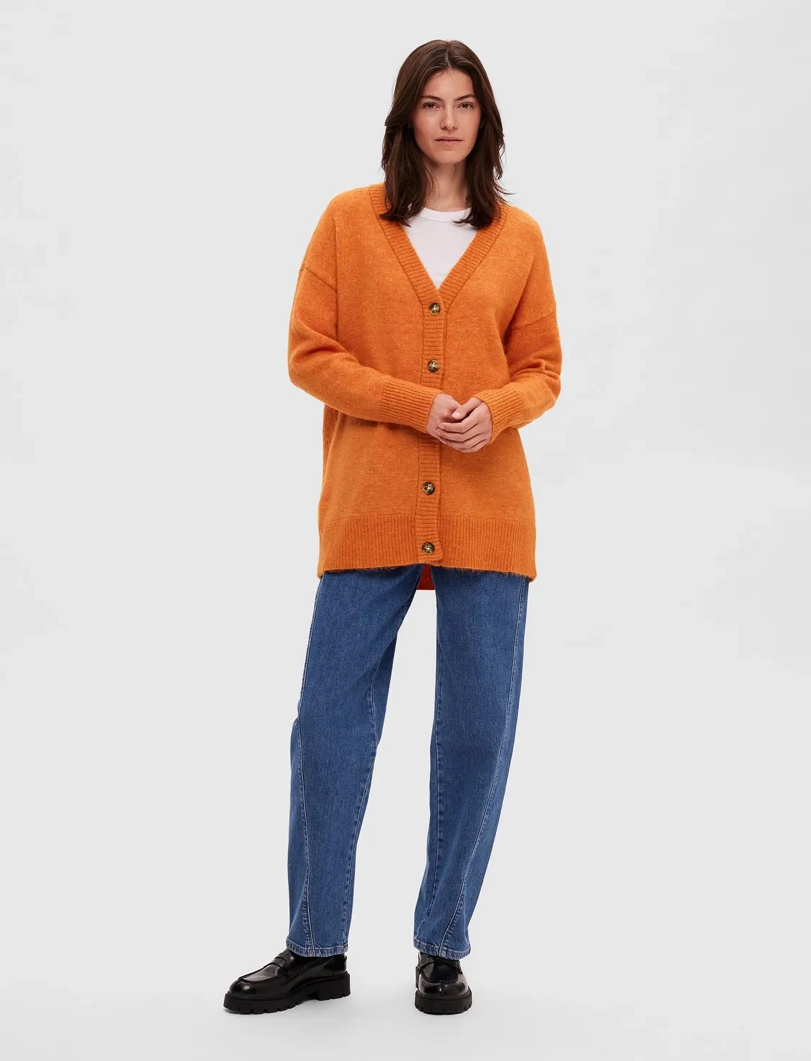Selected - SLFMALINE LS KNIT LONG CARDIGAN NOOS - marmalade - 4