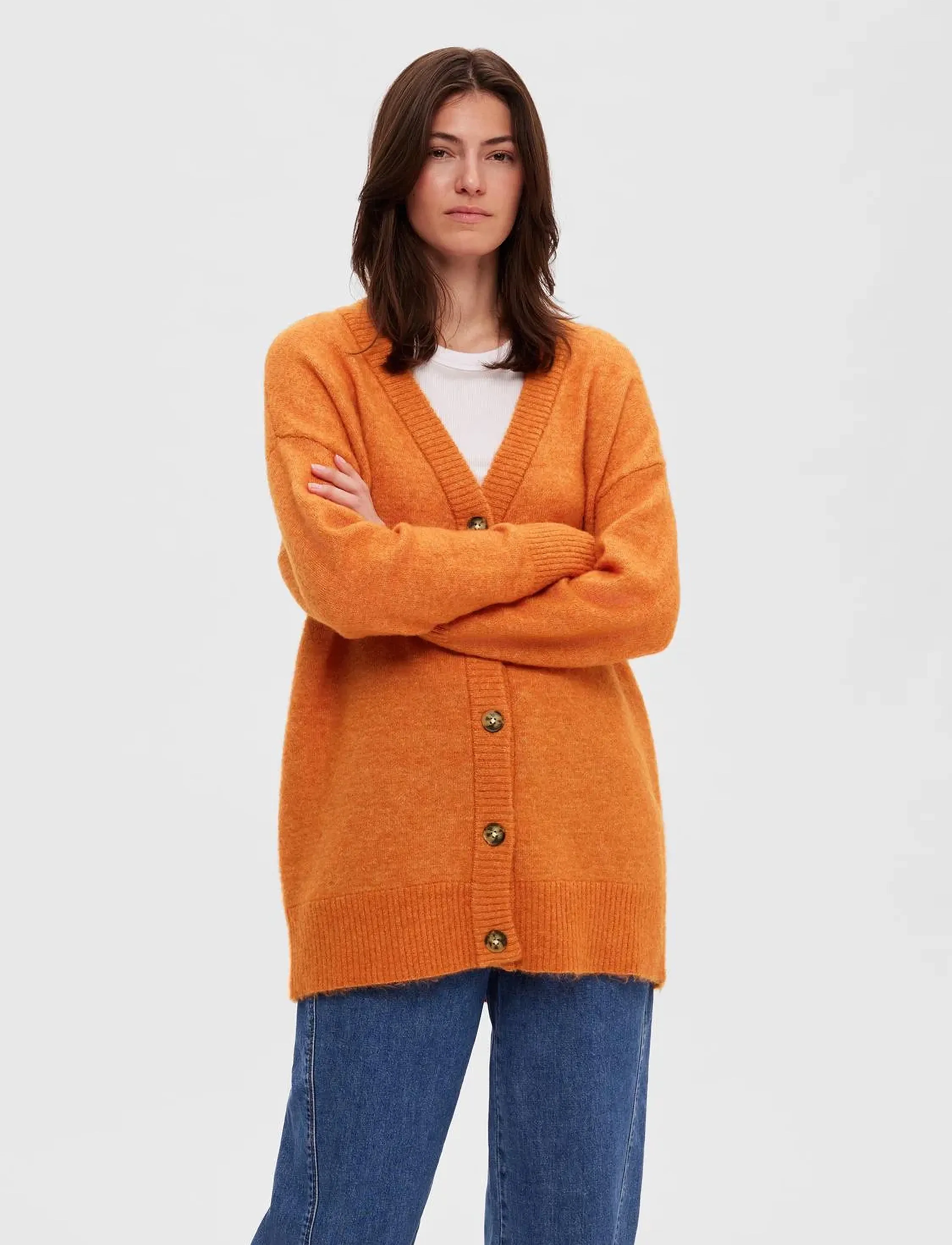 Selected - SLFMALINE LS KNIT LONG CARDIGAN NOOS - marmalade - 5