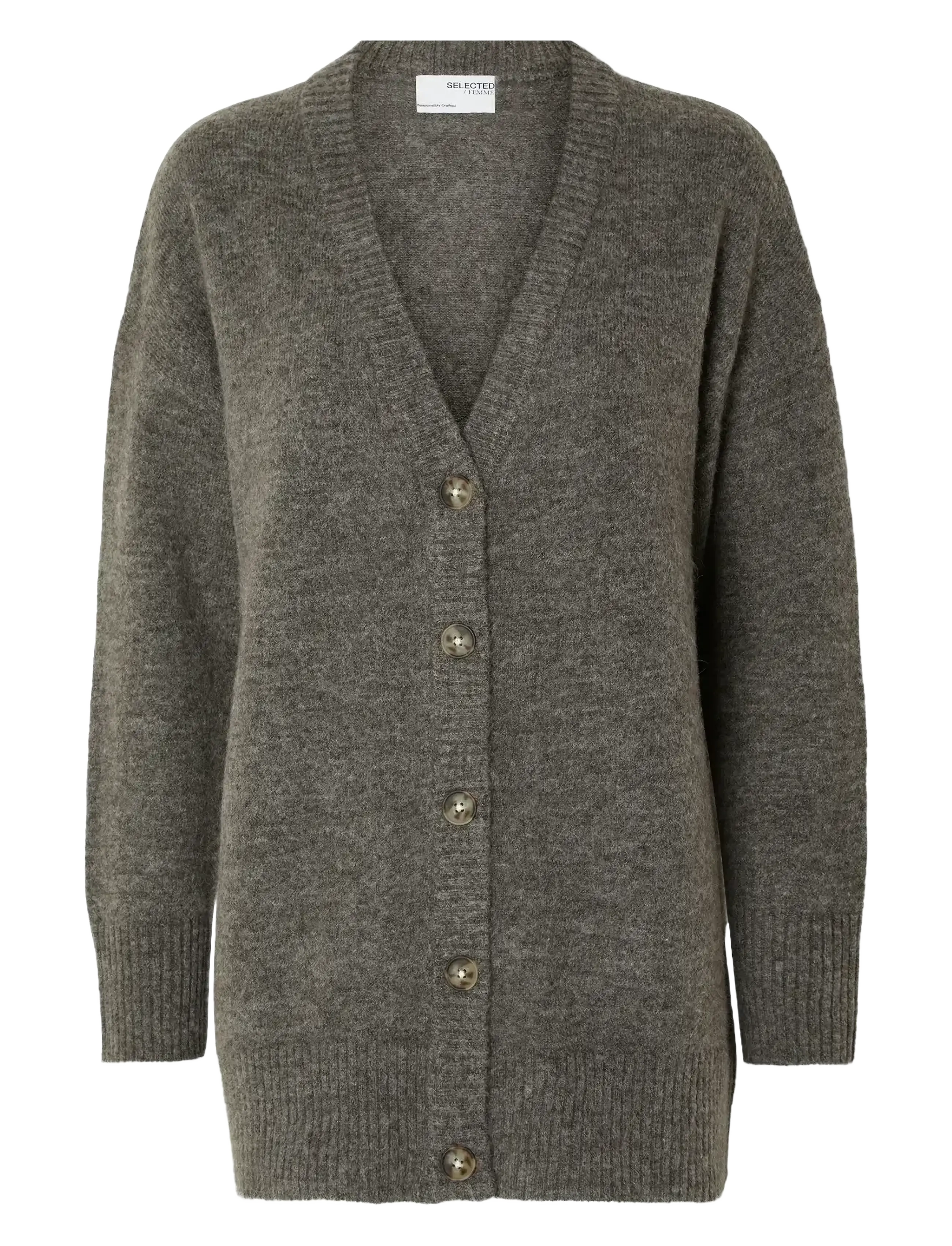 Selected - SLFMALINE LS KNIT LONG CARDIGAN NOOS - medium grey melange - 1