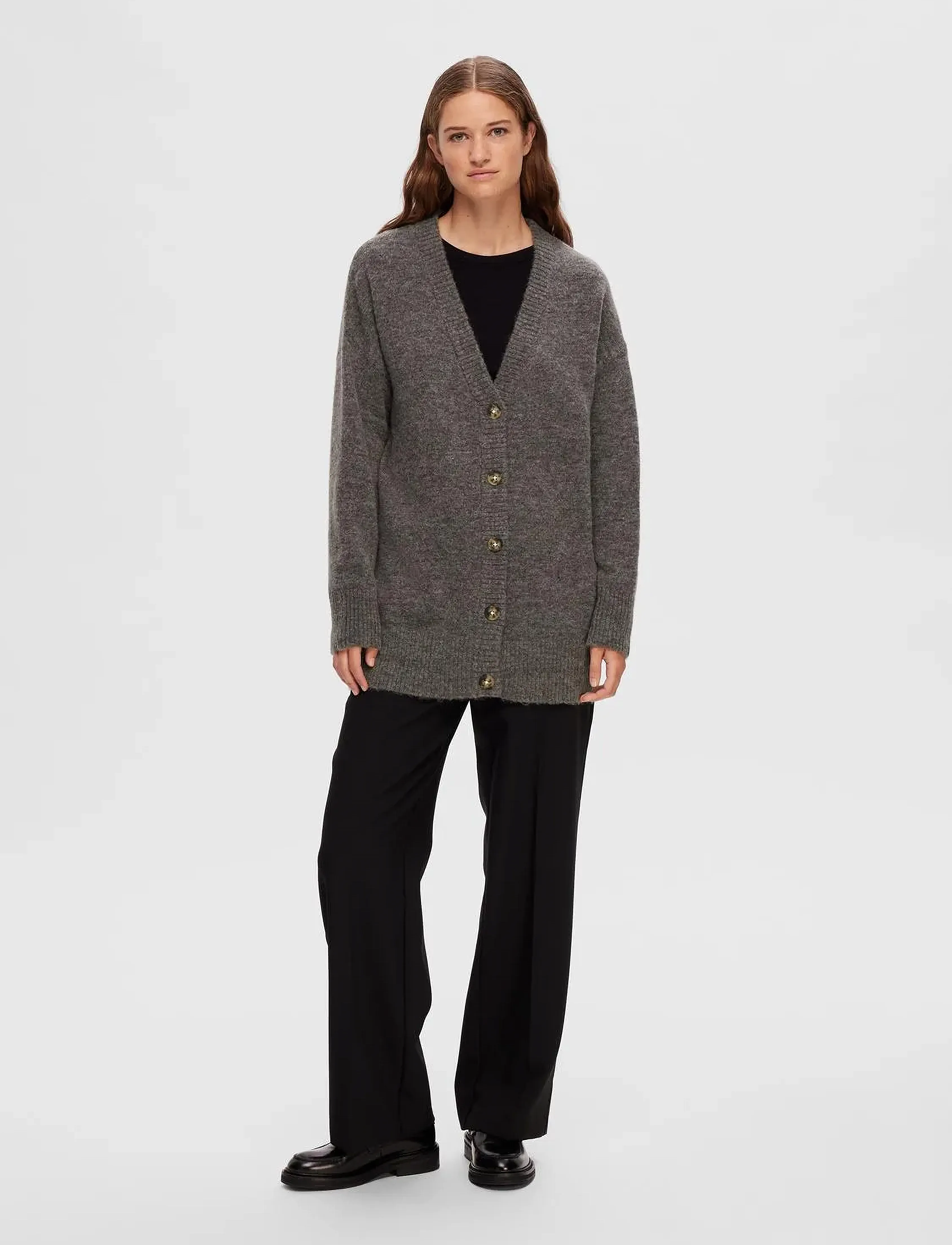 Selected - SLFMALINE LS KNIT LONG CARDIGAN NOOS - medium grey melange - 4