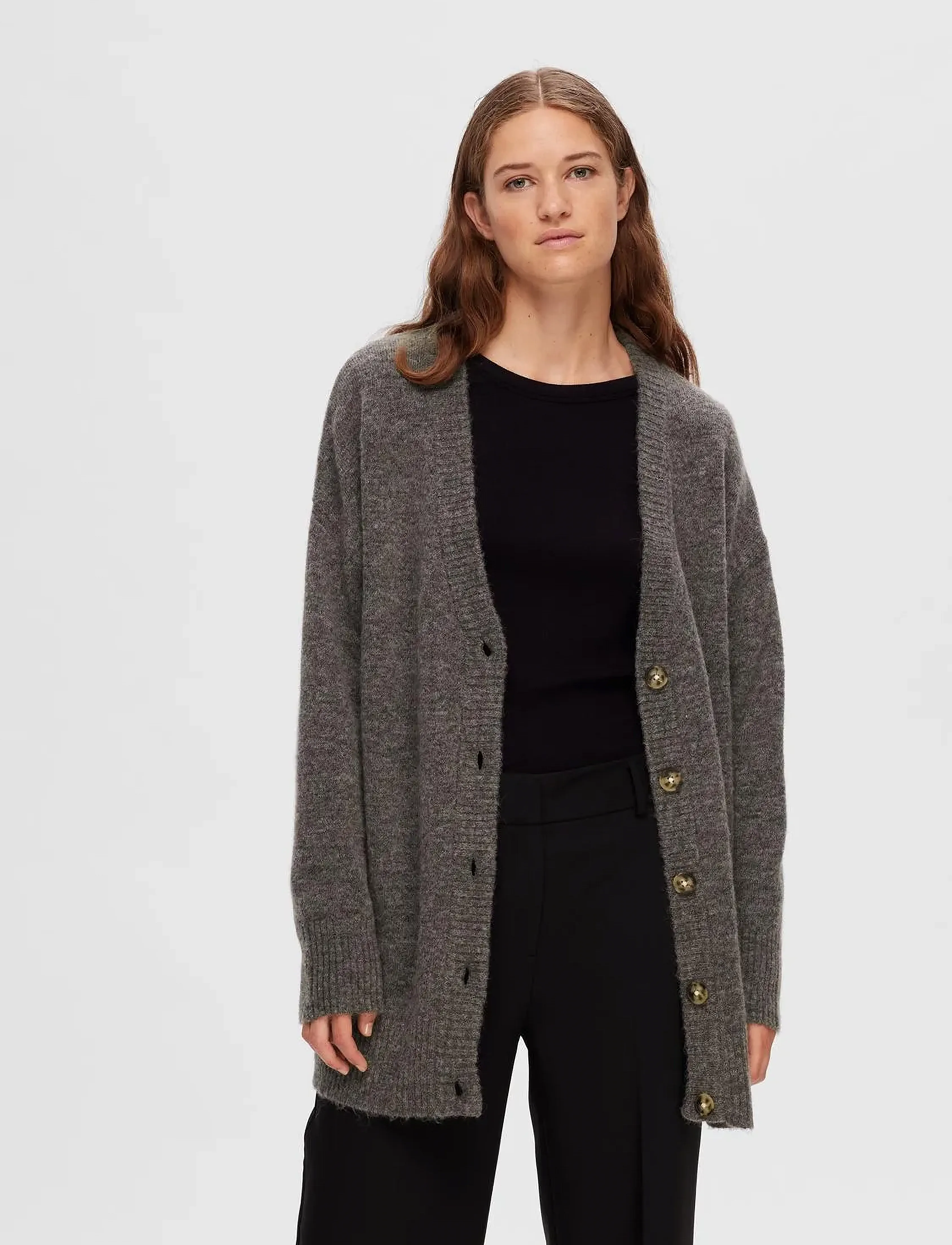 Selected - SLFMALINE LS KNIT LONG CARDIGAN NOOS - medium grey melange - 5