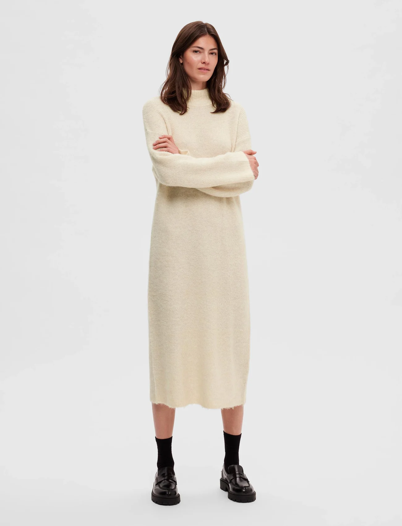 Selected Femme - SLFMALINE LS KNIT DRESS HIGH NECK NOOS - knitted dresses - birch - 0