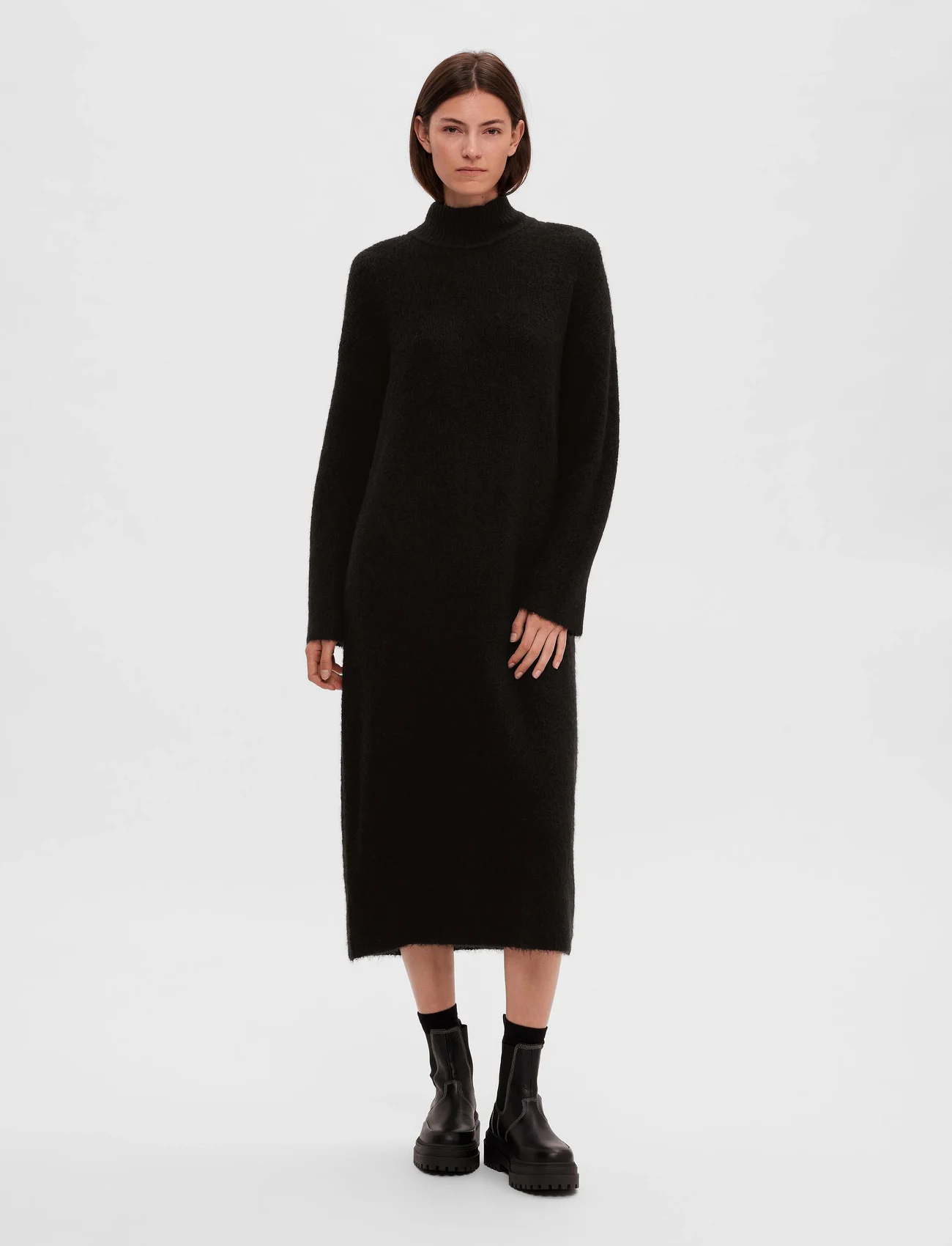 Selected Femme - SLFMALINE LS KNIT DRESS HIGH NECK NOOS - gebreide jurken - black - 0