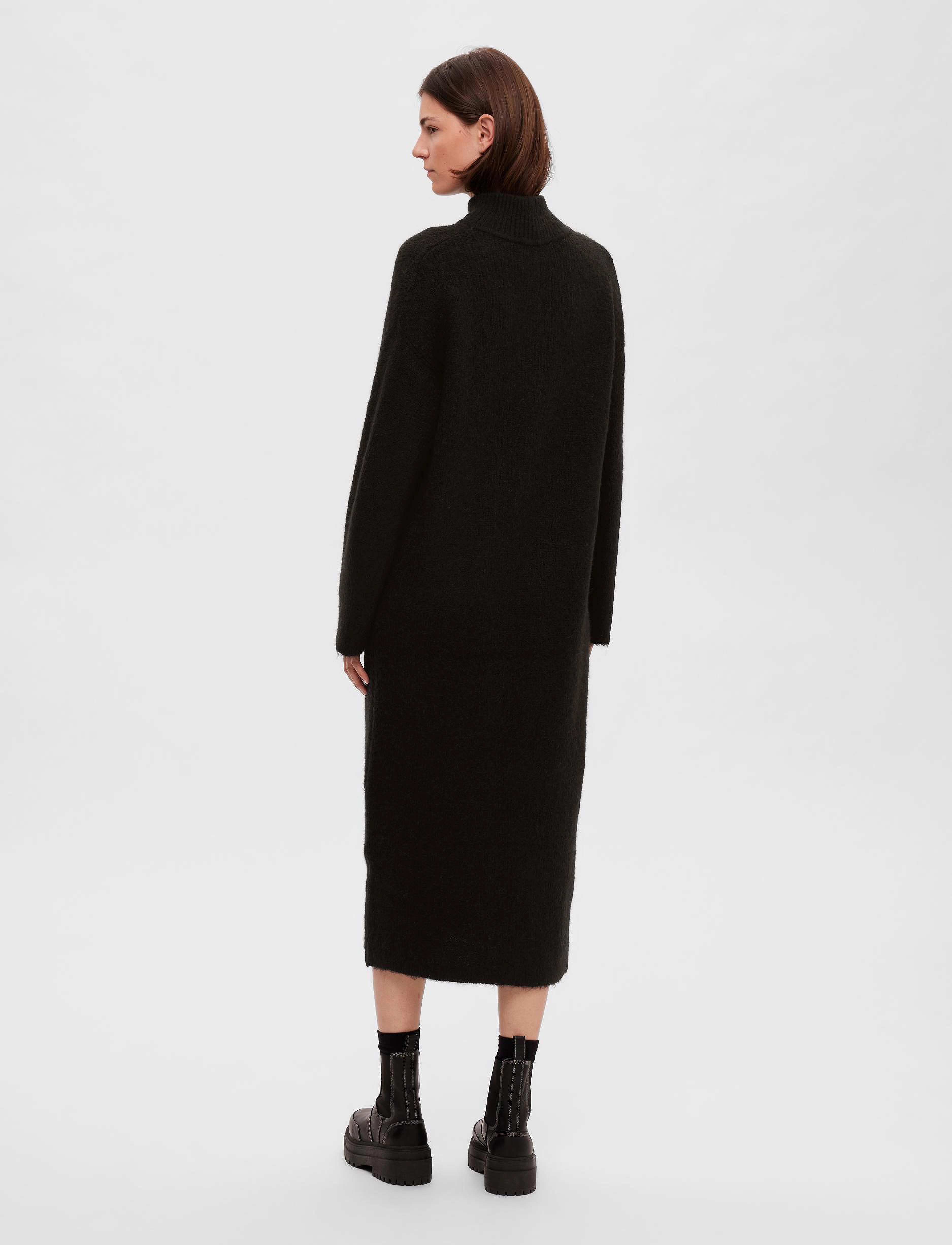 Selected - SLFMALINE LS KNIT DRESS HIGH NECK NOOS - black - 3
