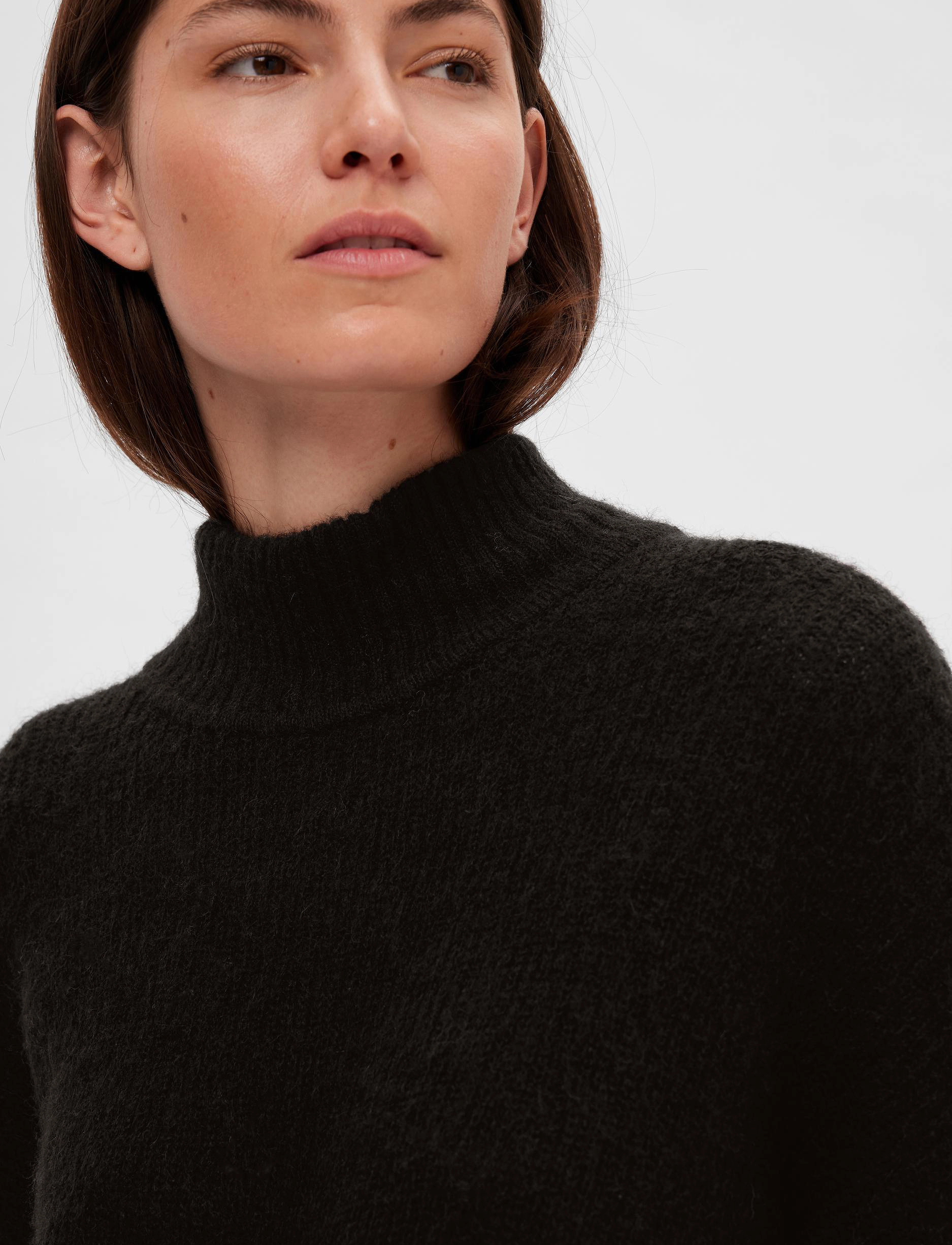 Selected - SLFMALINE LS KNIT DRESS HIGH NECK NOOS - black - 5