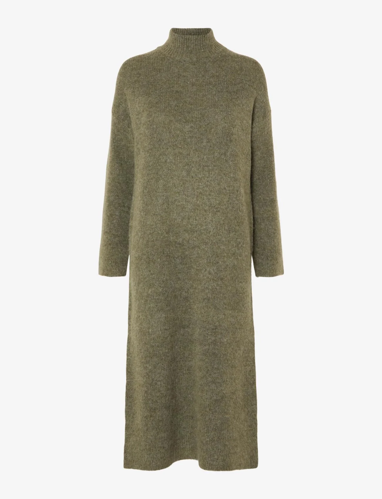 Selected Femme - SLFMALINE LS KNIT DRESS HIGH NECK NOOS - strickkleider - dusky green - 0