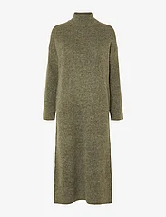 Selected Femme - SLFMALINE LS KNIT DRESS HIGH NECK NOOS - neulemekot - dusky green - 0