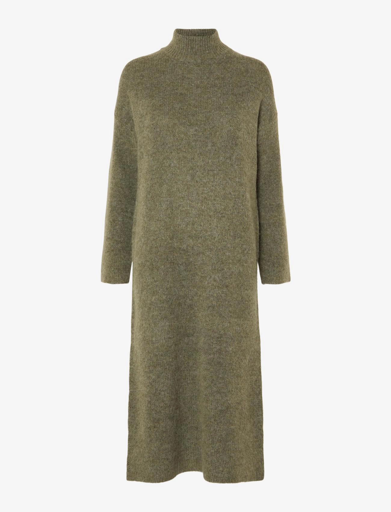 Selected - SLFMALINE LS KNIT DRESS HIGH NECK NOOS - dusky green - 1