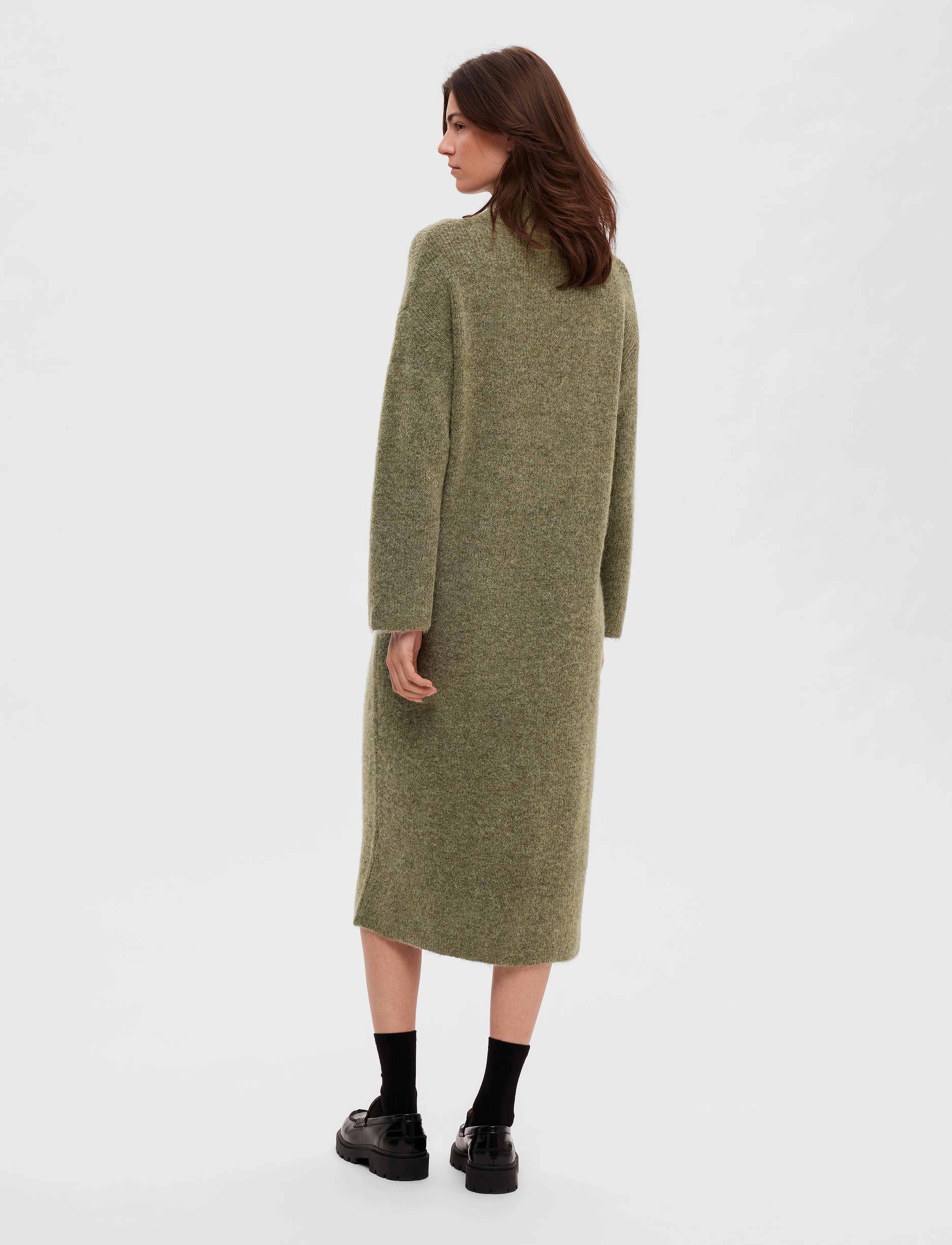 Selected - SLFMALINE LS KNIT DRESS HIGH NECK NOOS - dusky green - 3