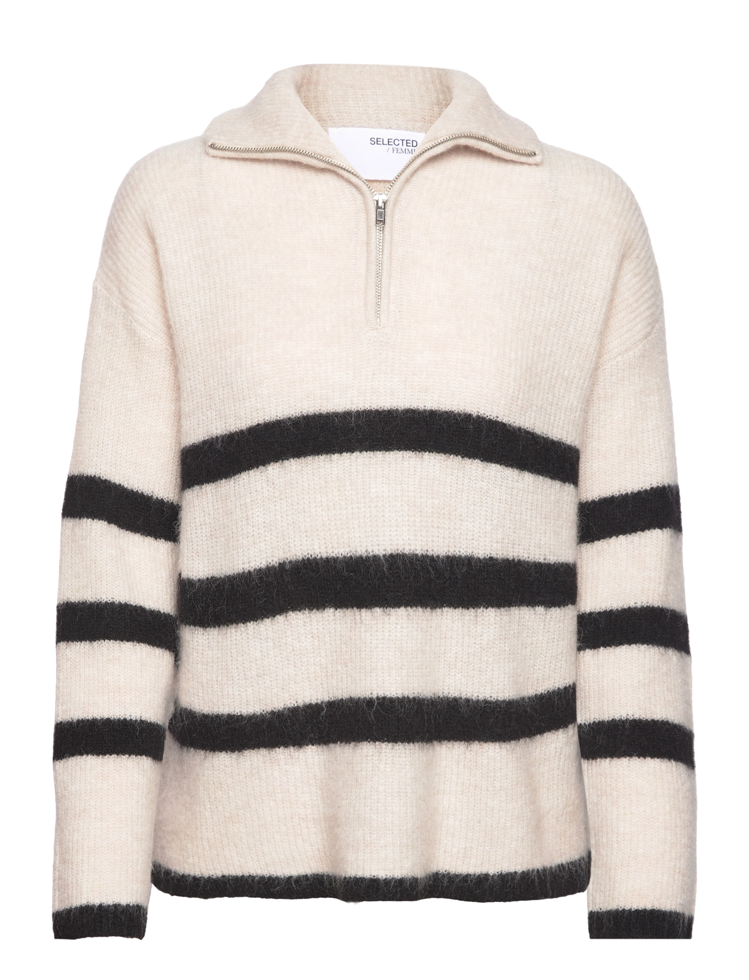 Selected SLFMALINE LS KNIT HALF ZIP NOOS - Kudumid - BIRCH / beige