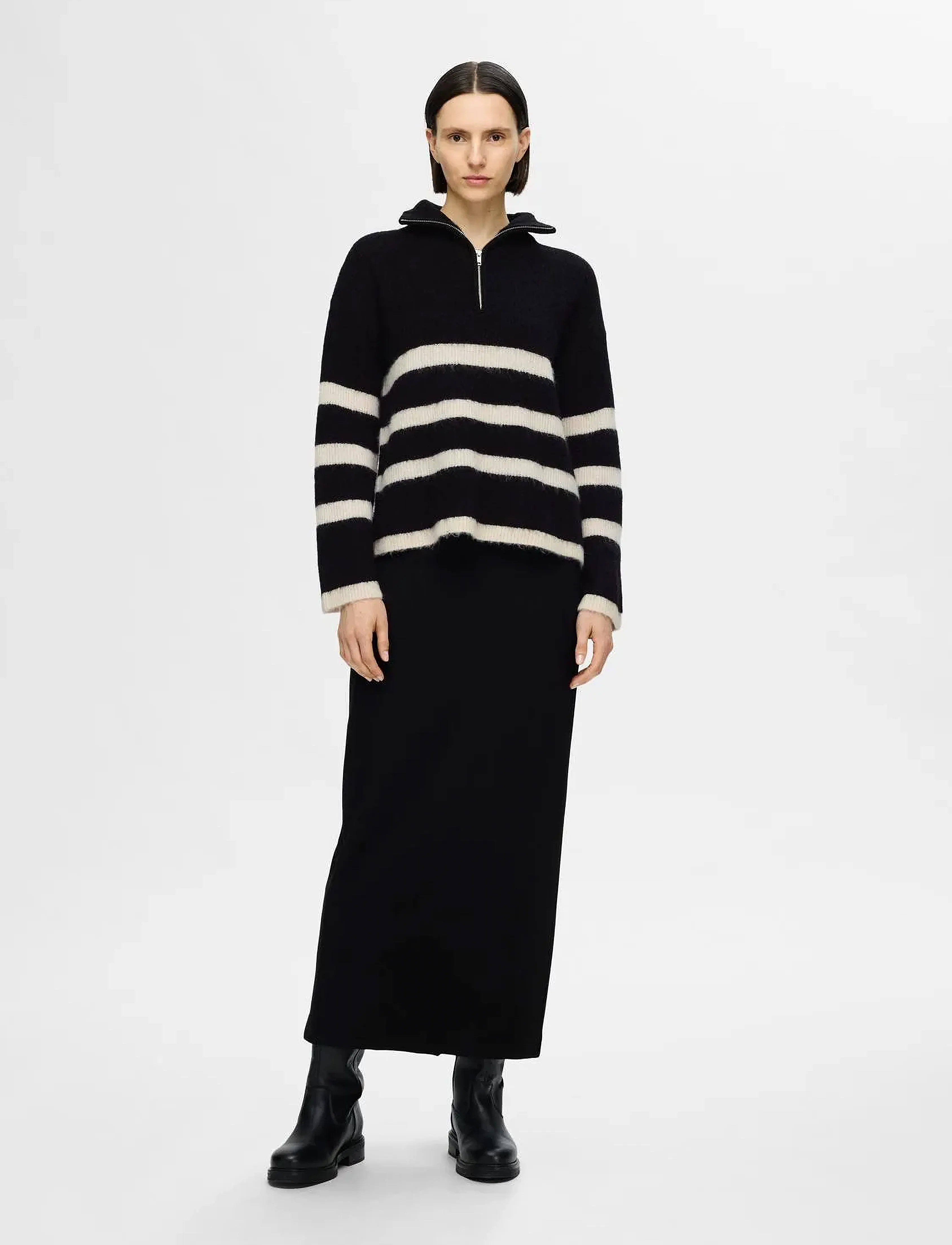 Selected - SLFMALINE LS KNIT HALF ZIP NOOS - pullover - black - 3