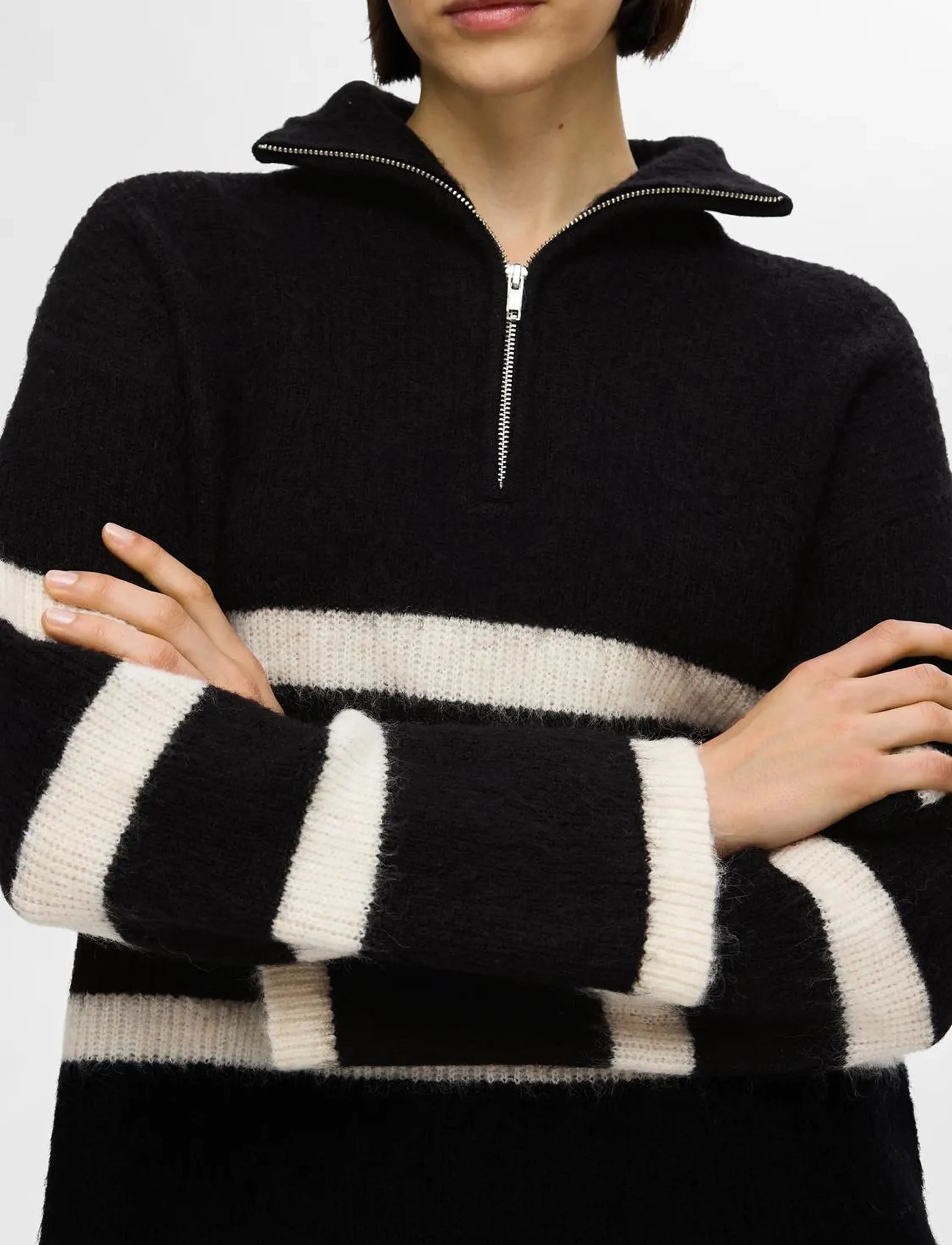 Selected - SLFMALINE LS KNIT HALF ZIP NOOS - pullover - black - 5