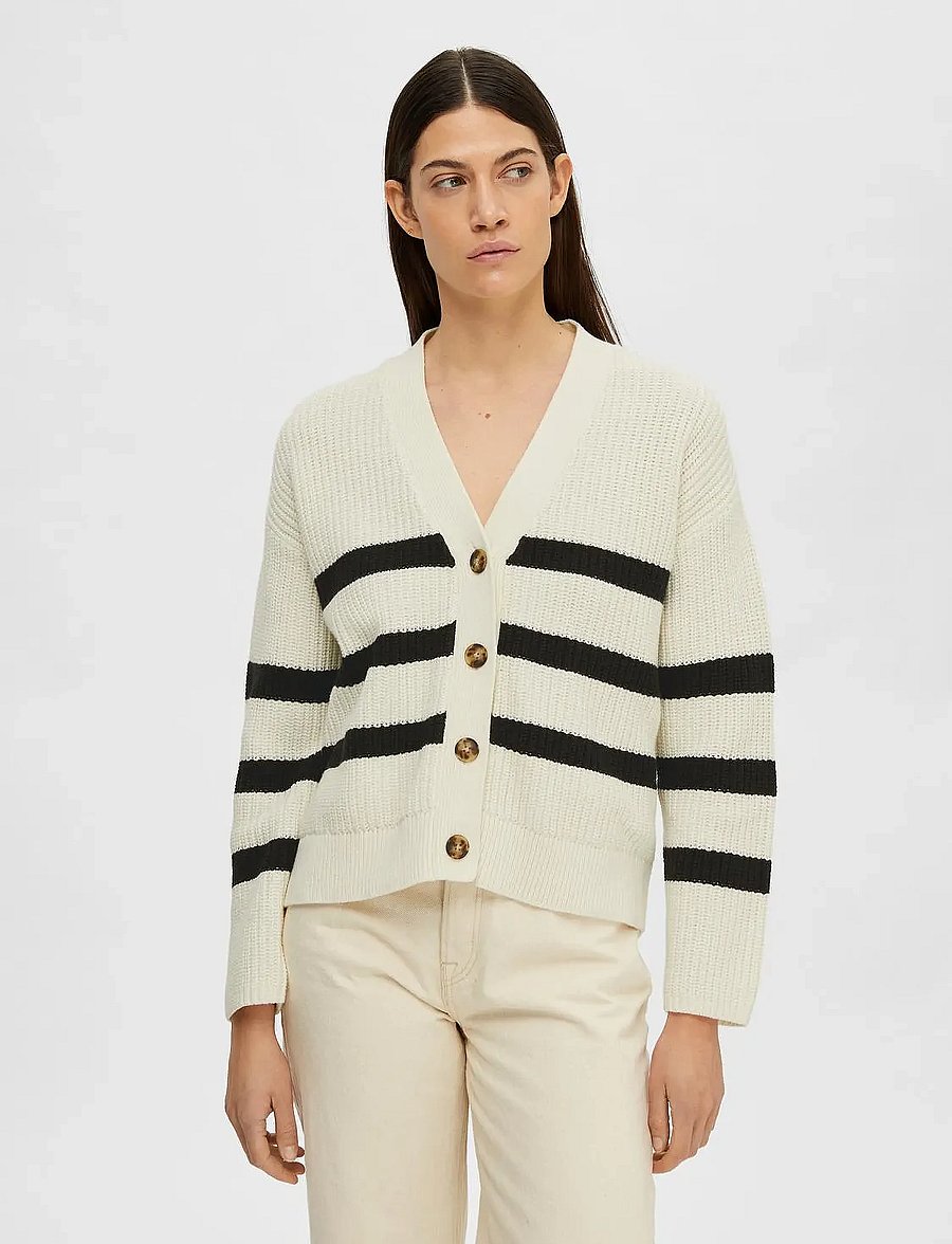 Selected - SLFBLOOMIE LS KNIT V-NECK CARDIGAN NOOS - cardigans - snow white - 0