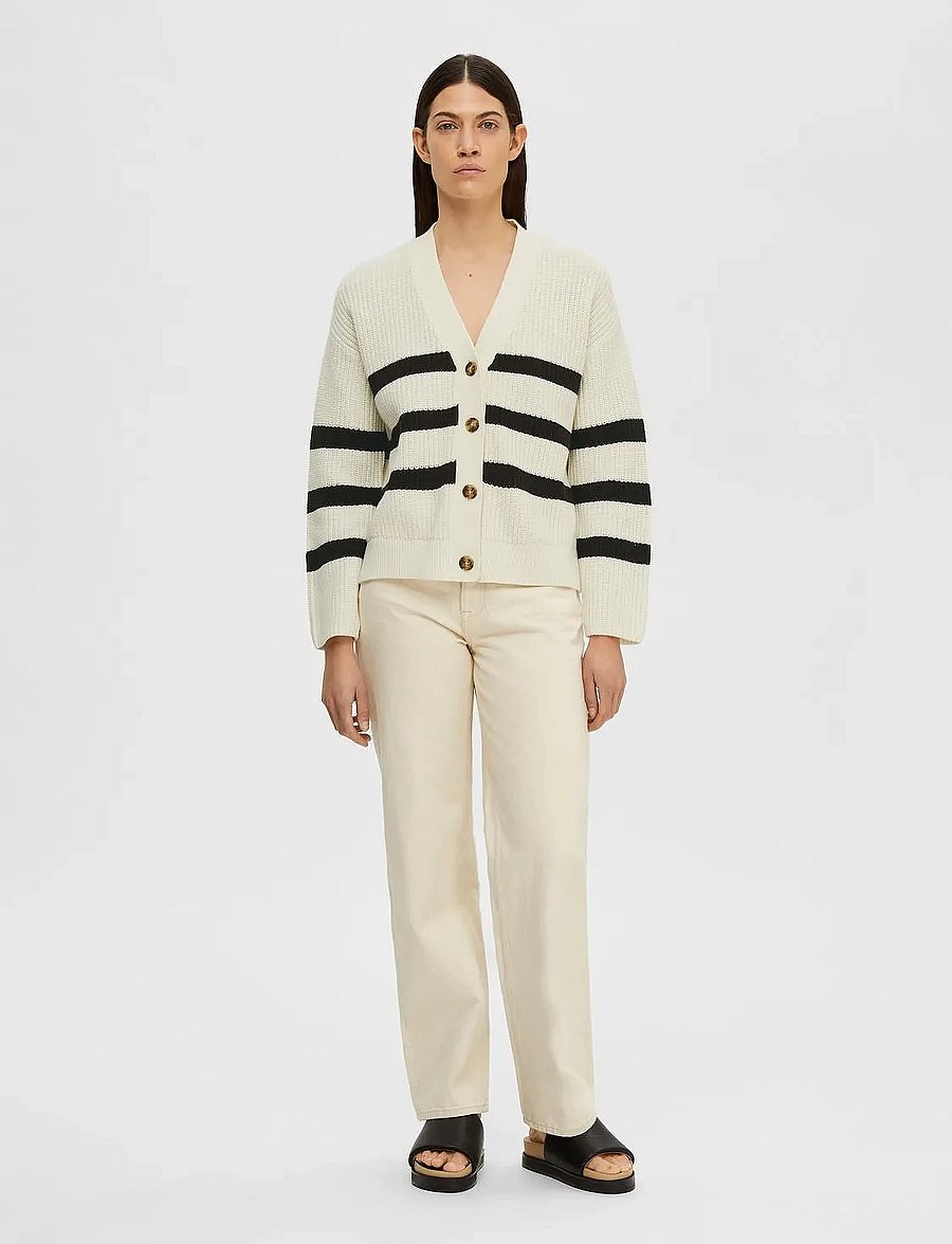 Selected - SLFBLOOMIE LS KNIT V-NECK CARDIGAN NOOS - cardigans - snow white - 4