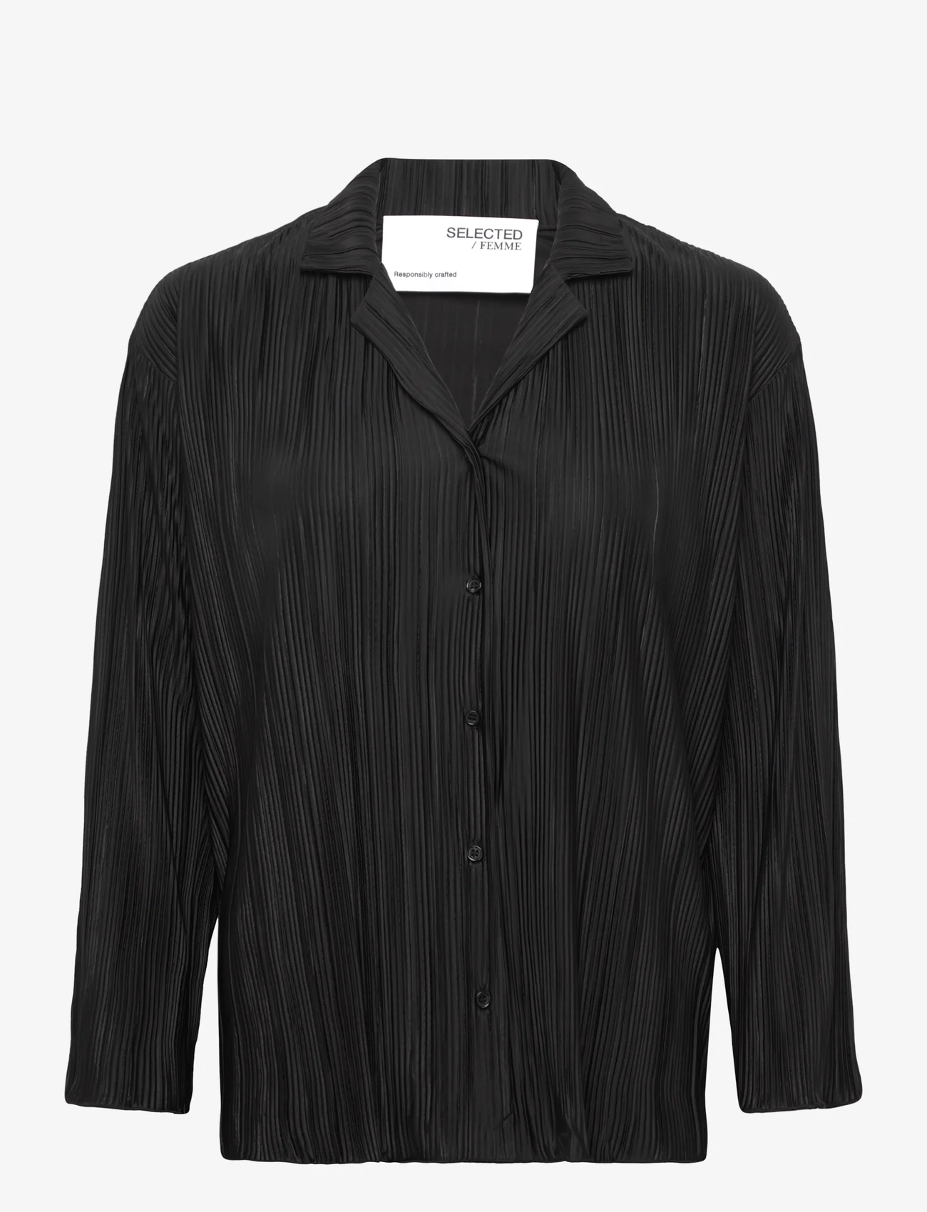 Selected Femme - SLFELLIE LS PLISSE SHIRT - langærmede skjorter - black - 0
