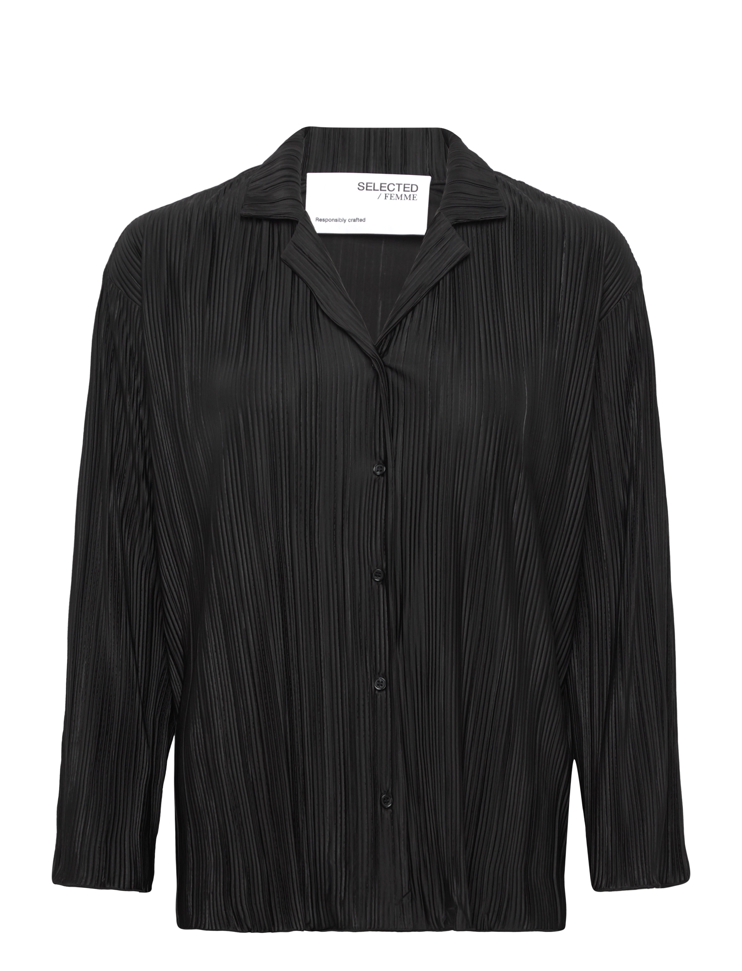 Selected SLFELLIE LS PLISSE SHIRT - Bluser & Skjorter - BLACK / black
