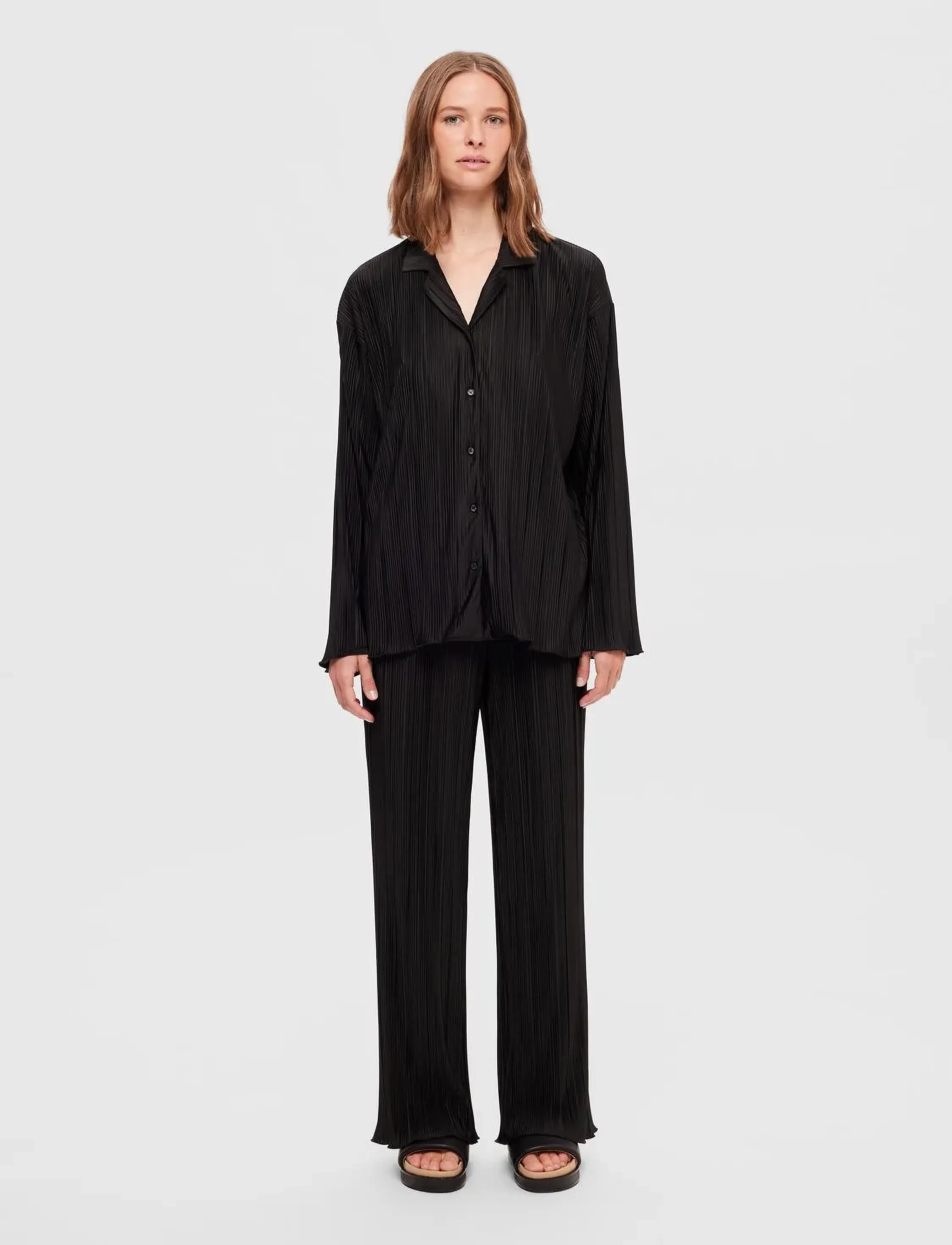 Selected - SLFELLIE LS PLISSE SHIRT - langærmede skjorter - black - 4