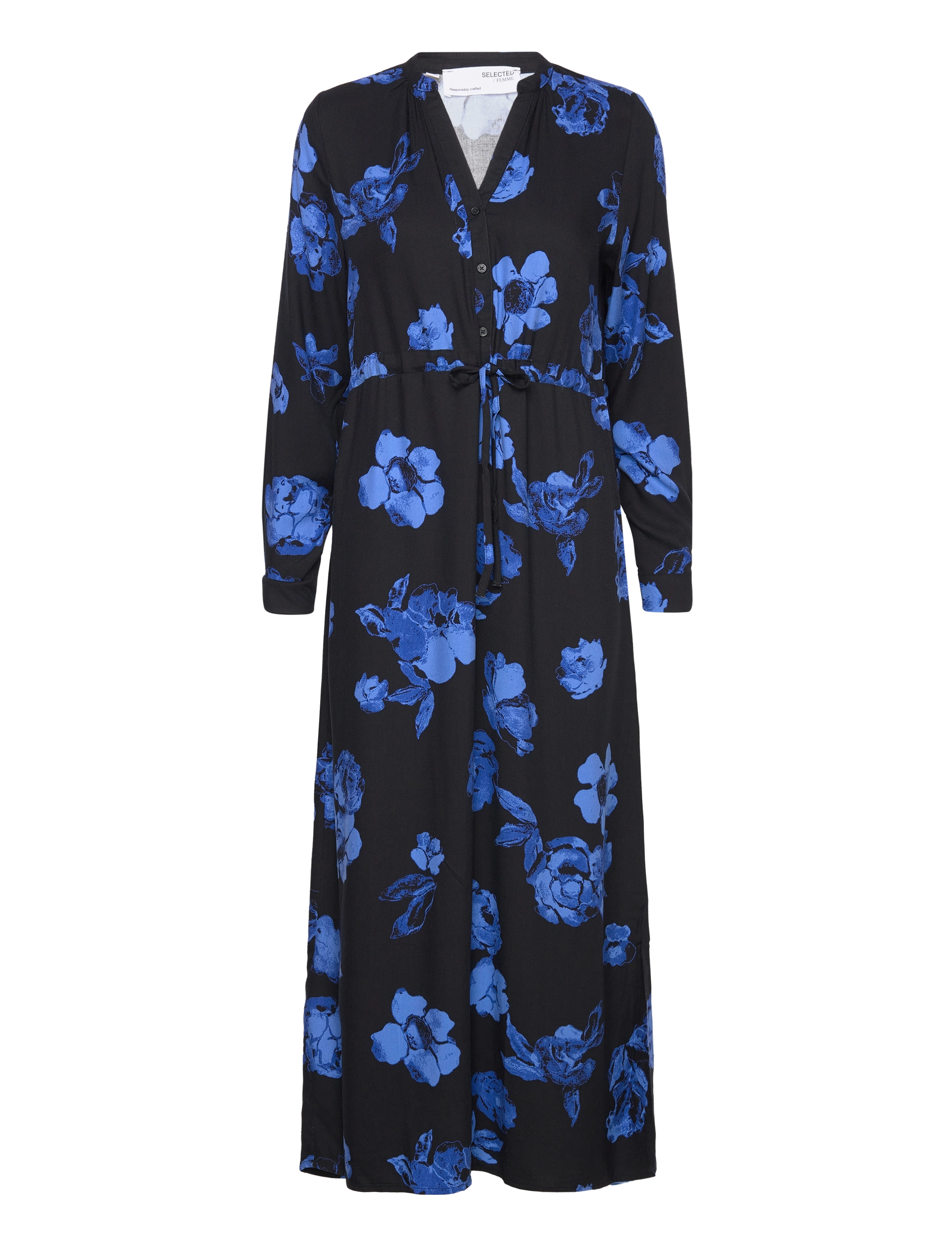 SELECTED Slfkatrina Ls Aop Ankle Kleid Noos Schwarz - 34 - Damen