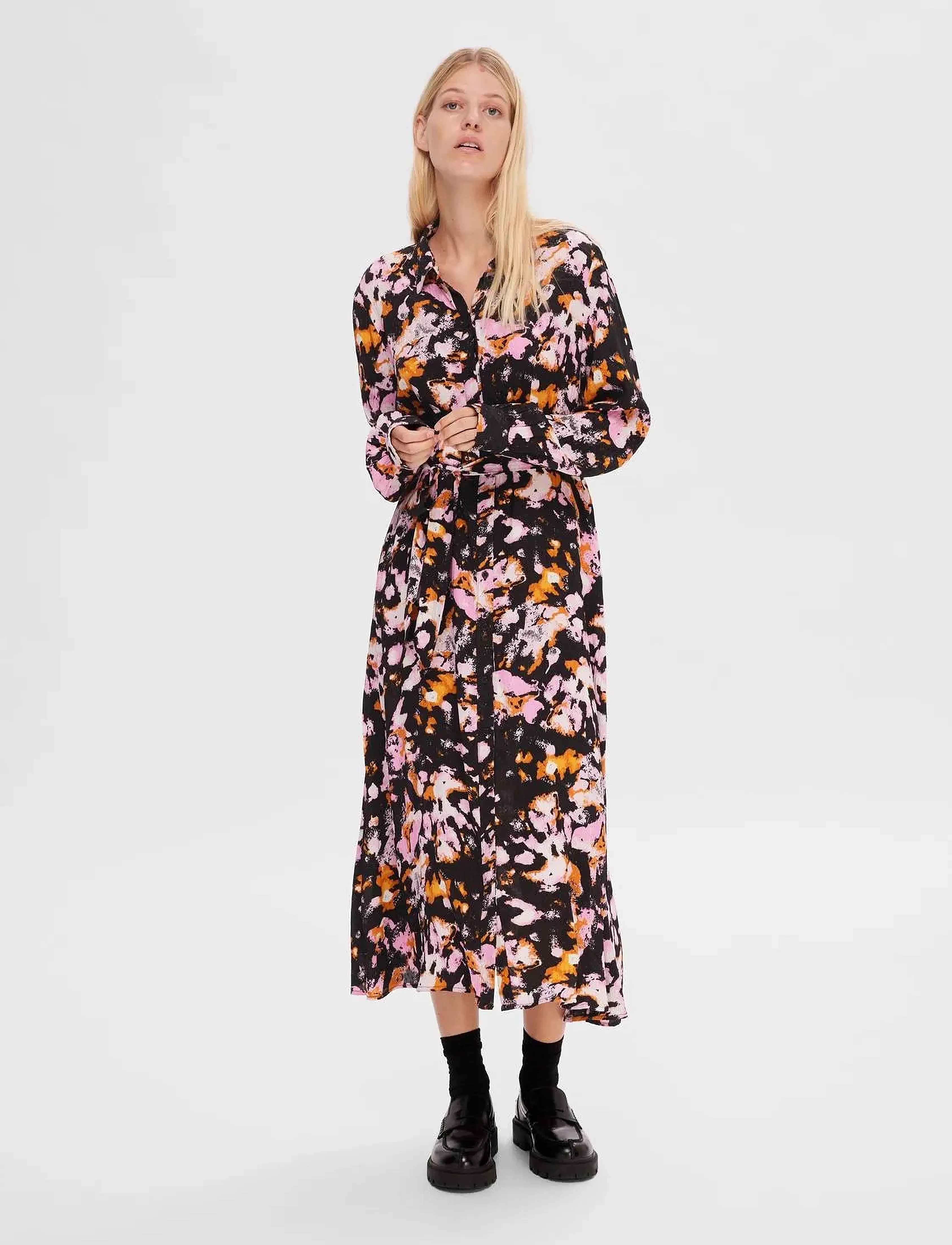 Selected - SLFIRENE LS ANKLE AOP SHIRT DRESS NOOS - hemdkleider - black - 4