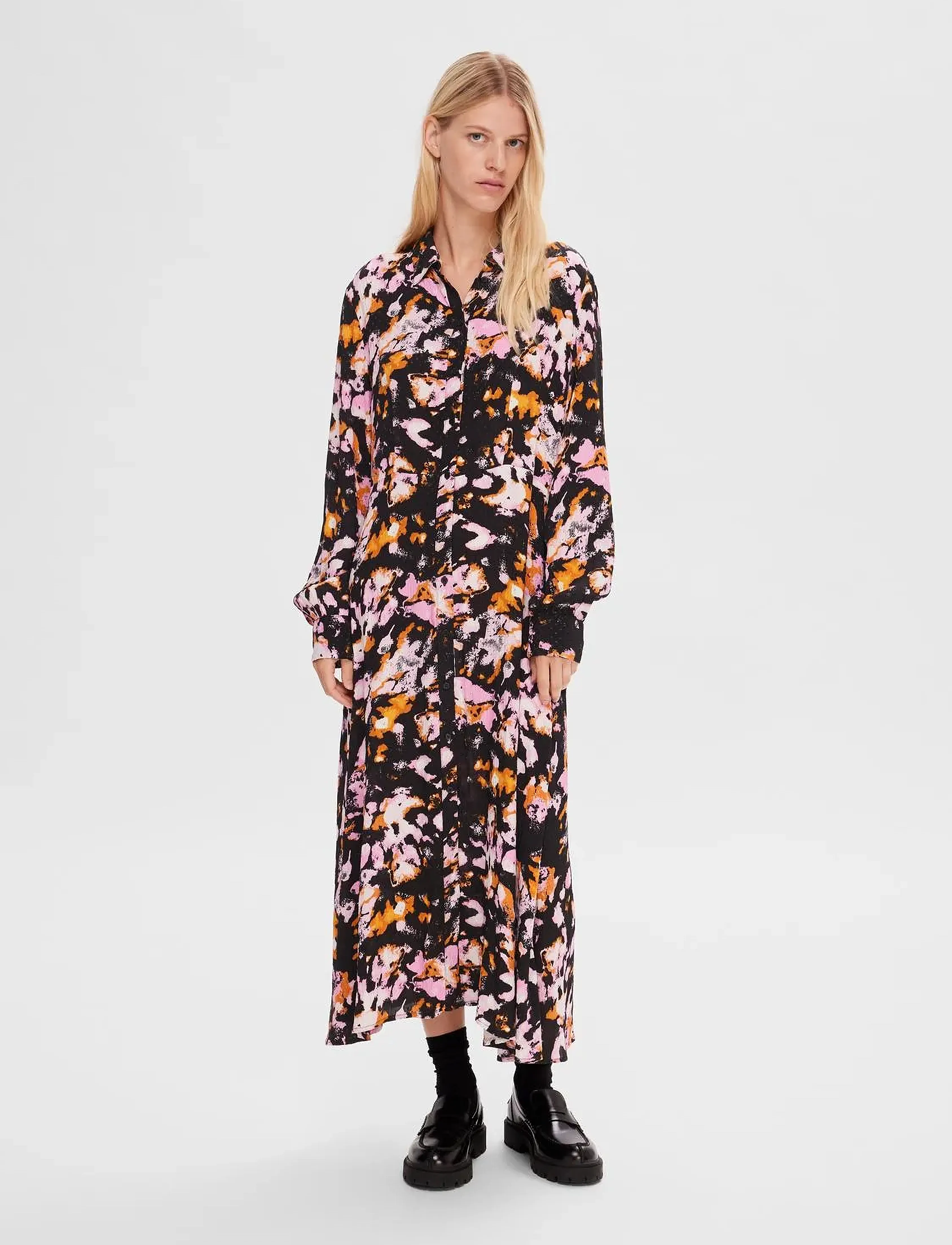 Selected - SLFIRENE LS ANKLE AOP SHIRT DRESS NOOS - hemdkleider - black - 5