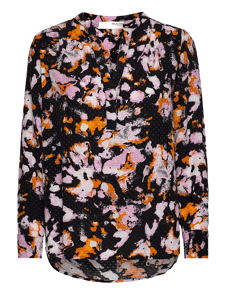 Selected - SLFIRENE LS AOP TOP NOOS - langærmede bluser - black - 1