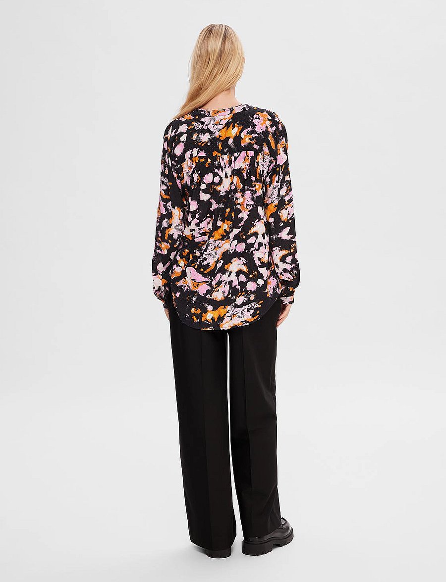 Selected - SLFIRENE LS AOP TOP NOOS - langærmede bluser - black - 3